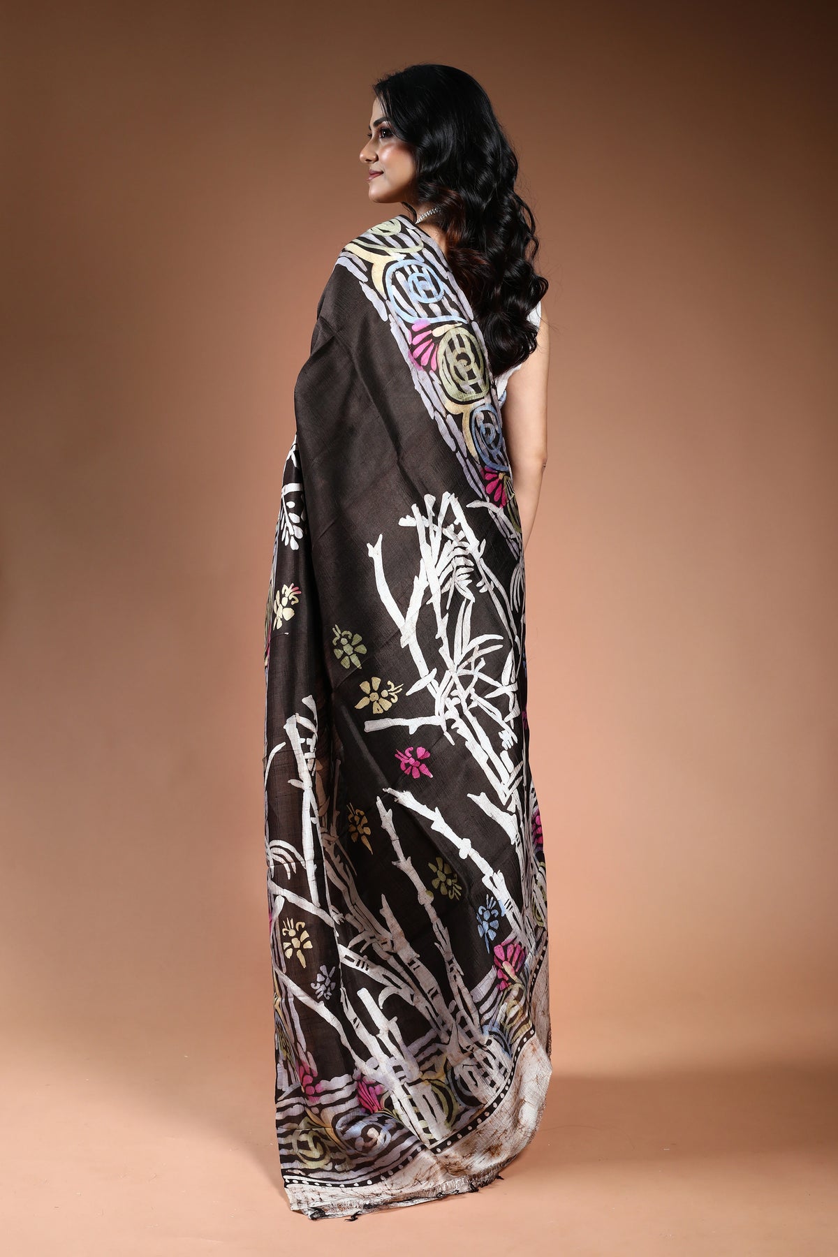 Dark Choclate Brown Pure Bishnupur Silk Saree with Blouse Piece