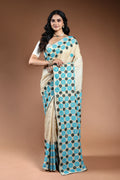 Beige Tussar hand gujarati Saree with Blouse Piece