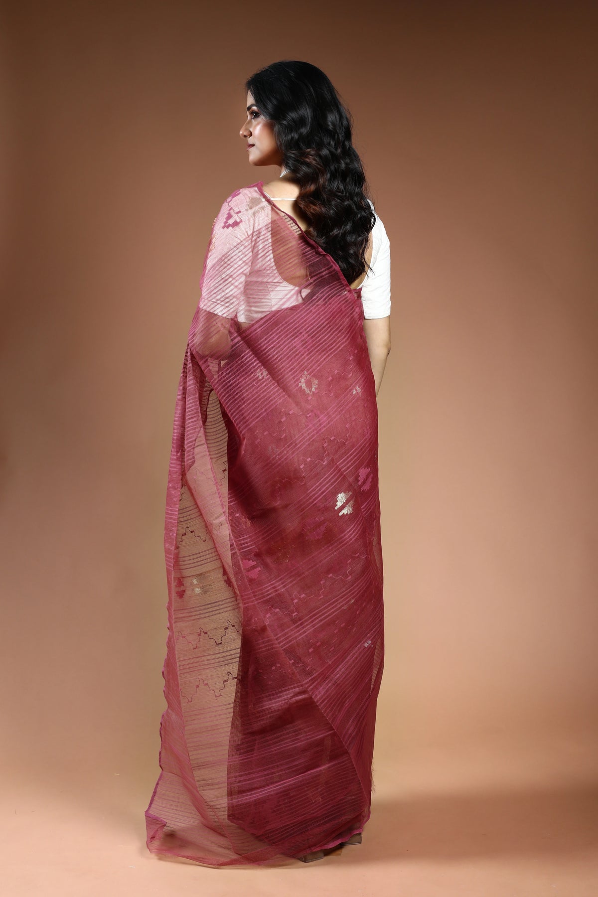 Wine Bengal Jamdani Saree with Blouse Piece