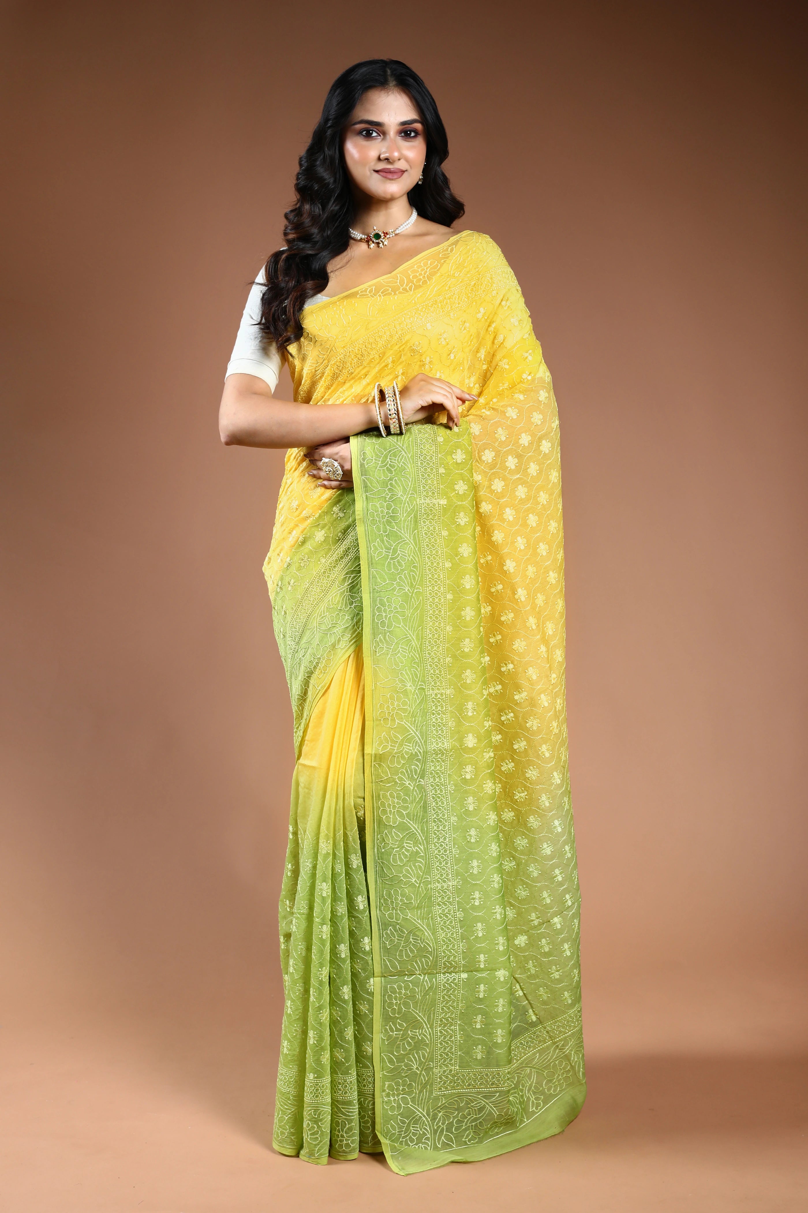 Cotton chikankari Saree with Blouse Piece