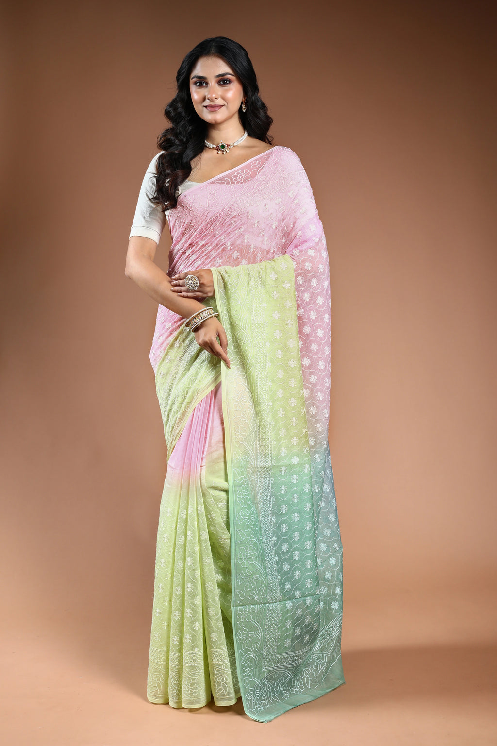 Cotton chikankari Saree with Blouse Piece