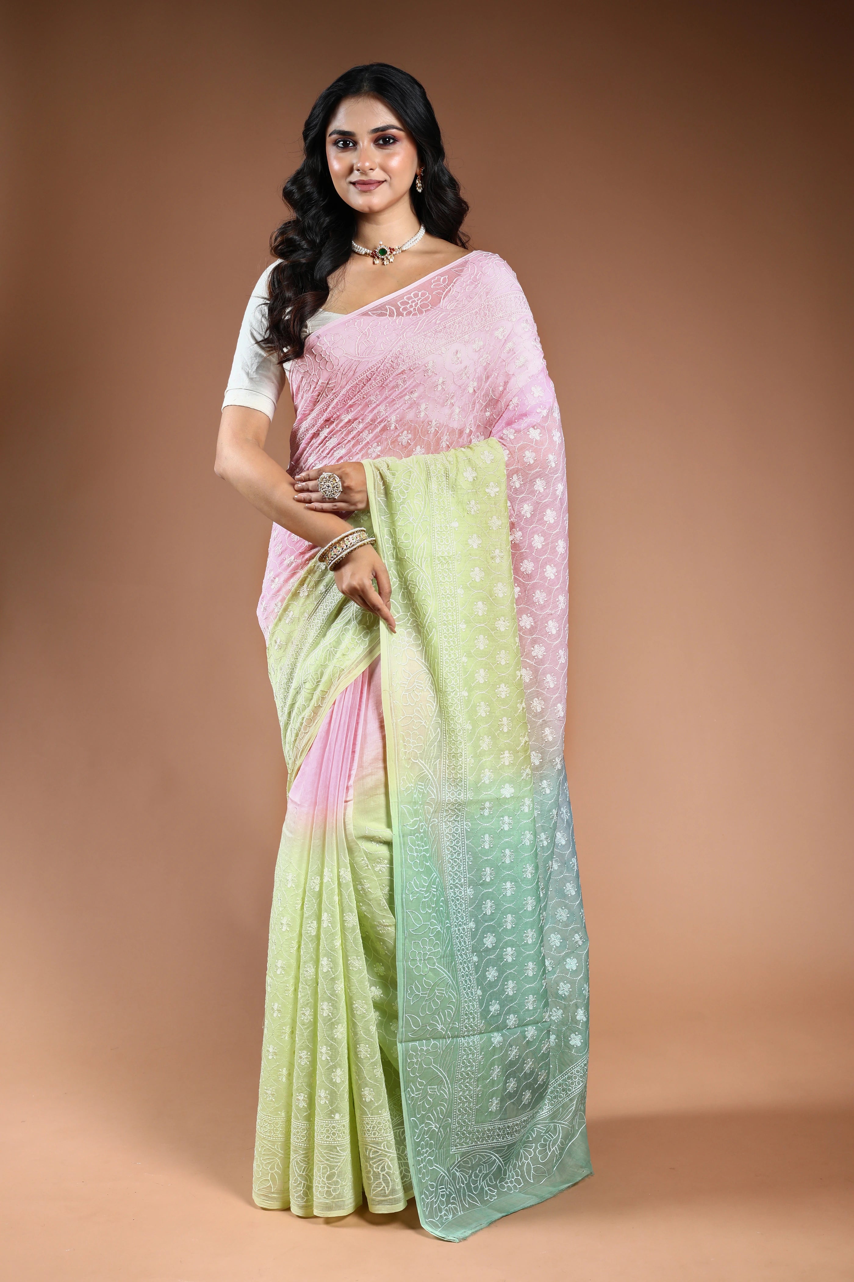 Cotton chikankari Saree with Blouse Piece