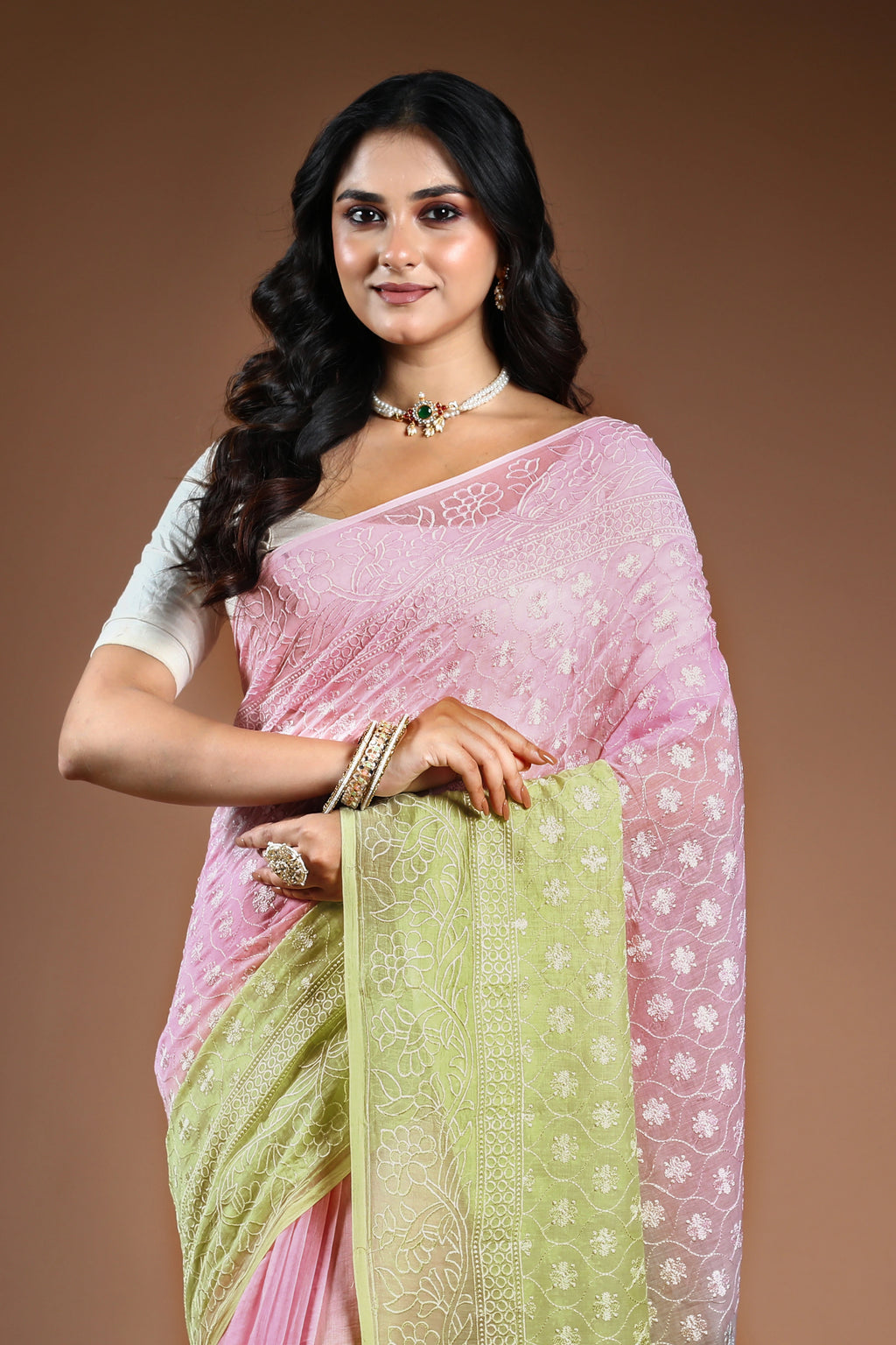 Cotton chikankari Saree with Blouse Piece