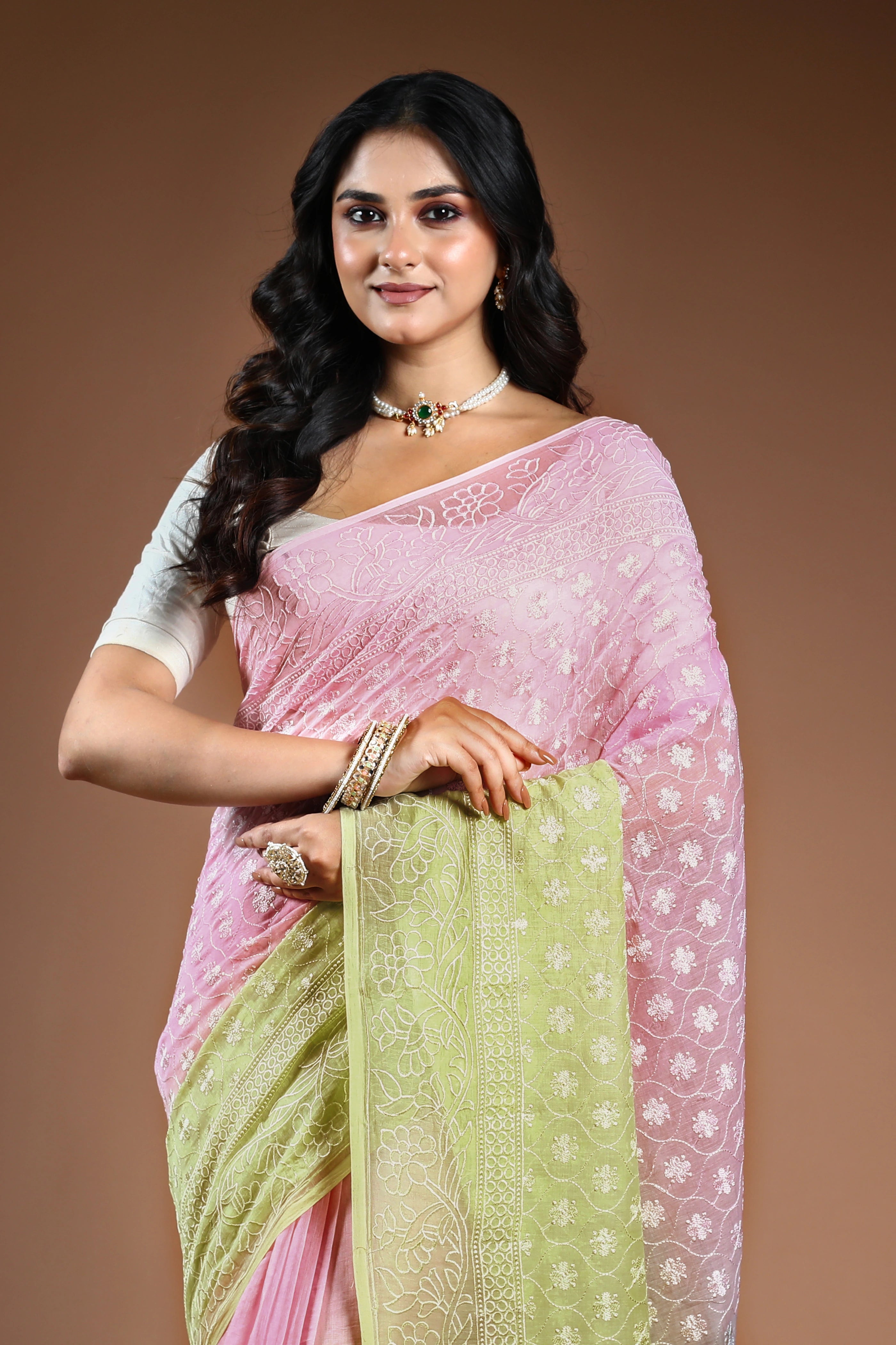 Cotton chikankari Saree with Blouse Piece