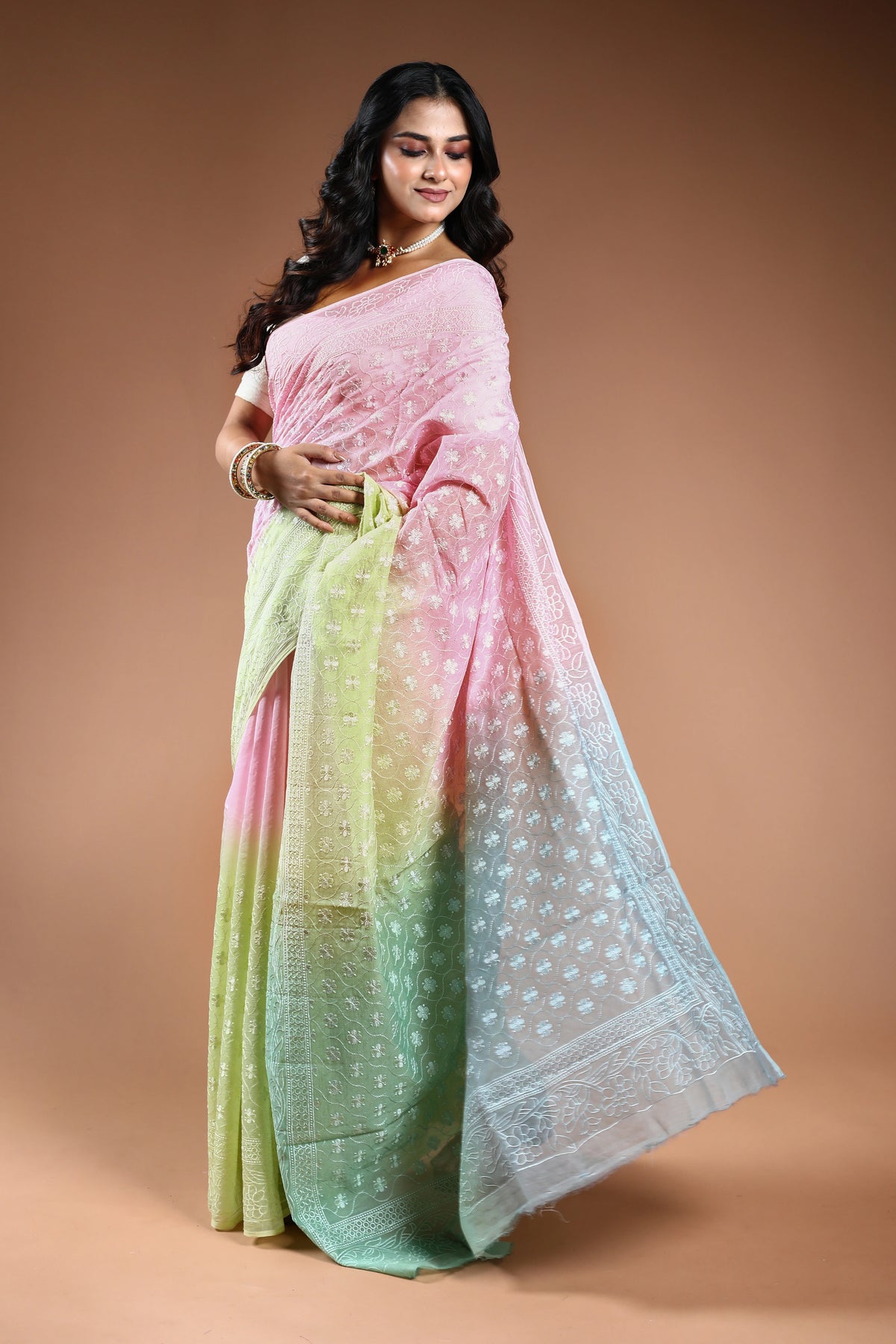 Cotton chikankari Saree with Blouse Piece