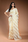 Offwhite Organza applique work Saree with Blouse Piece