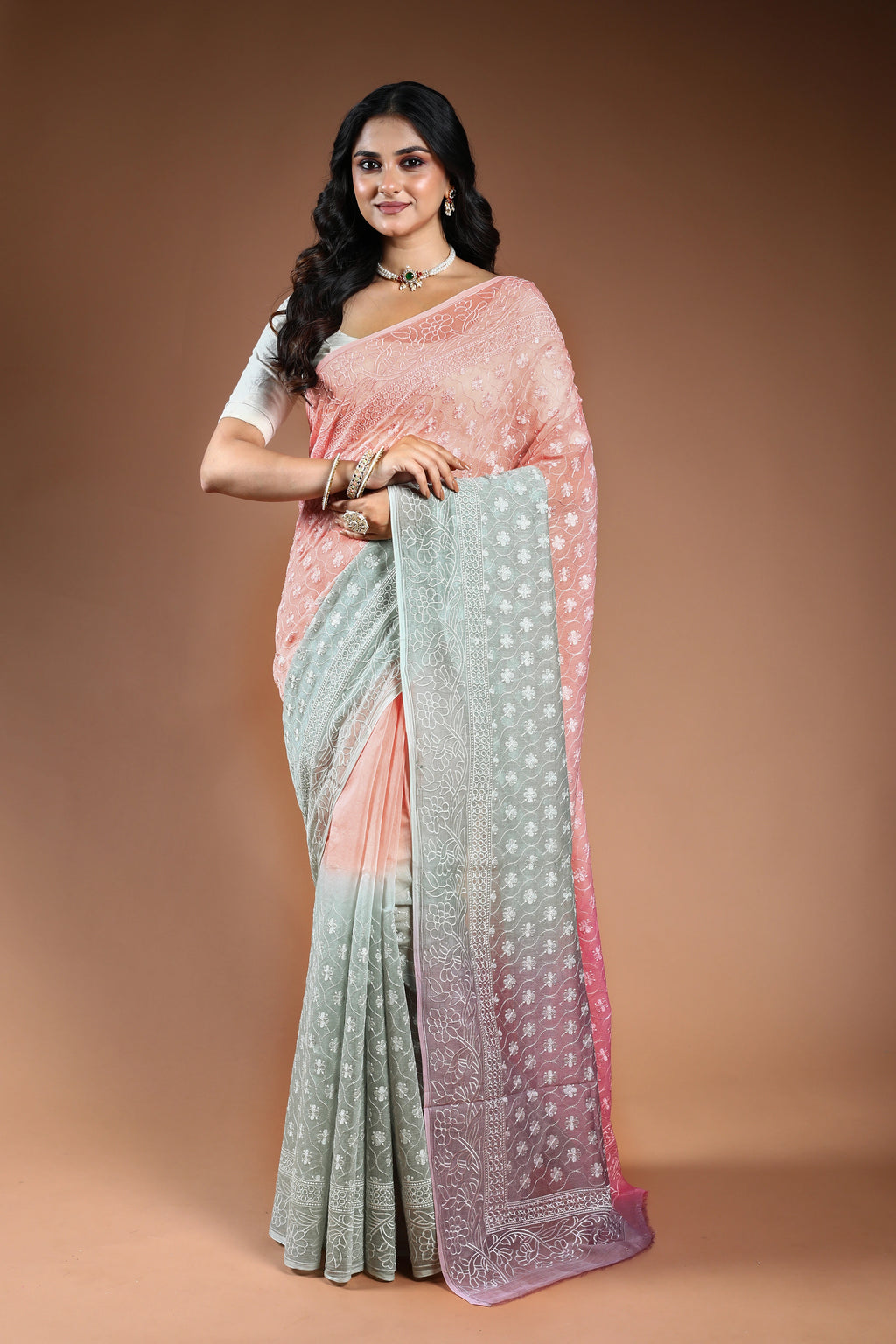 Cotton chikankari Saree with Blouse Piece