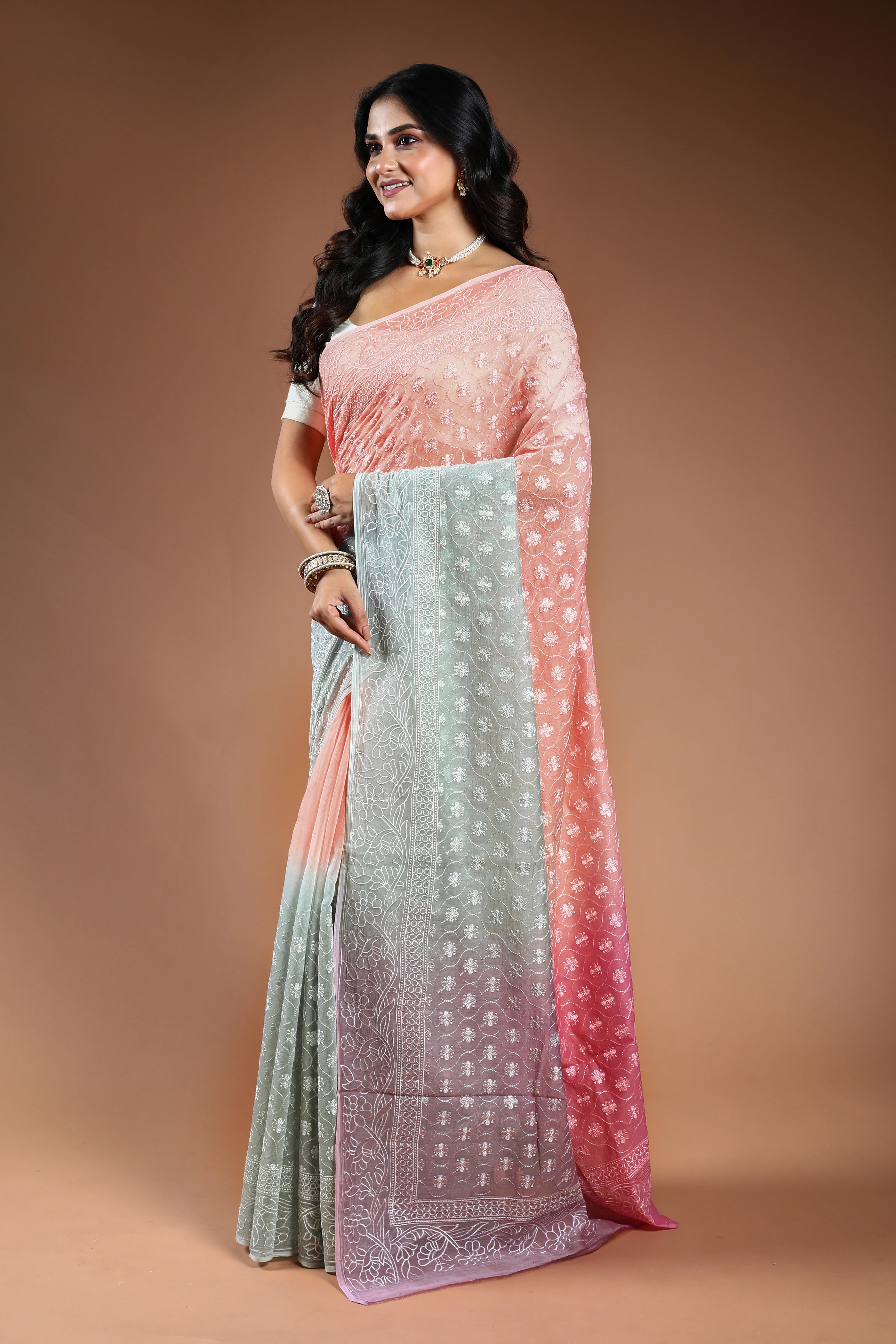 Cotton chikankari Saree with Blouse Piece