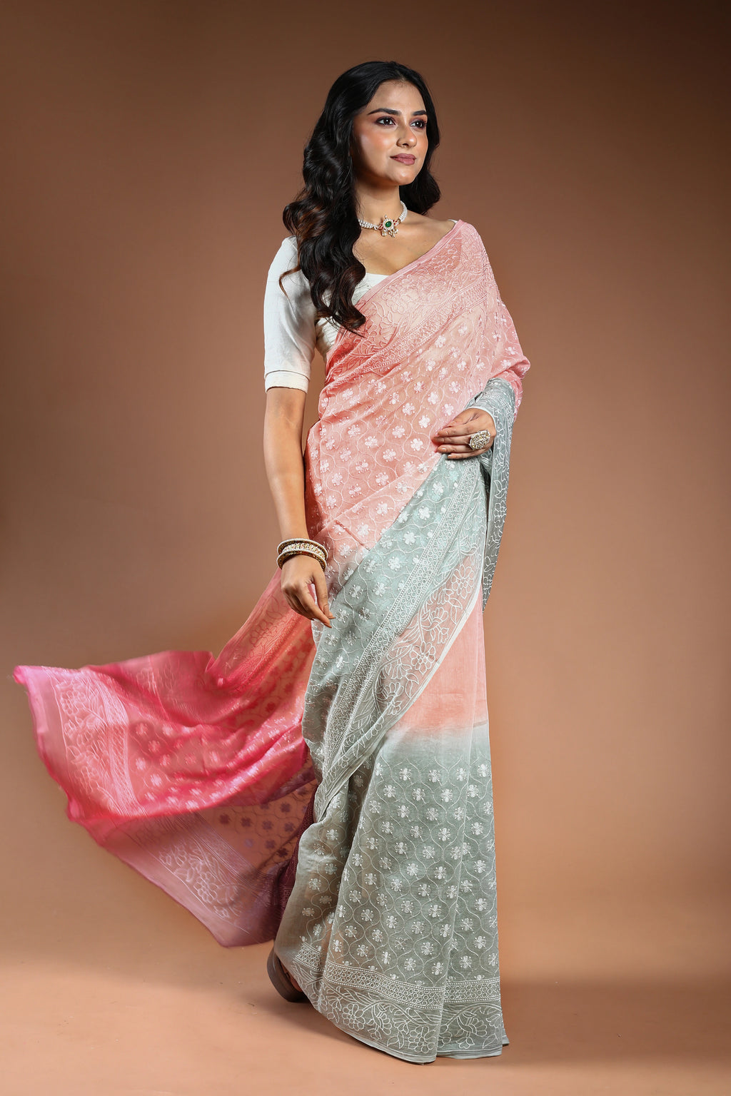 Cotton chikankari Saree with Blouse Piece