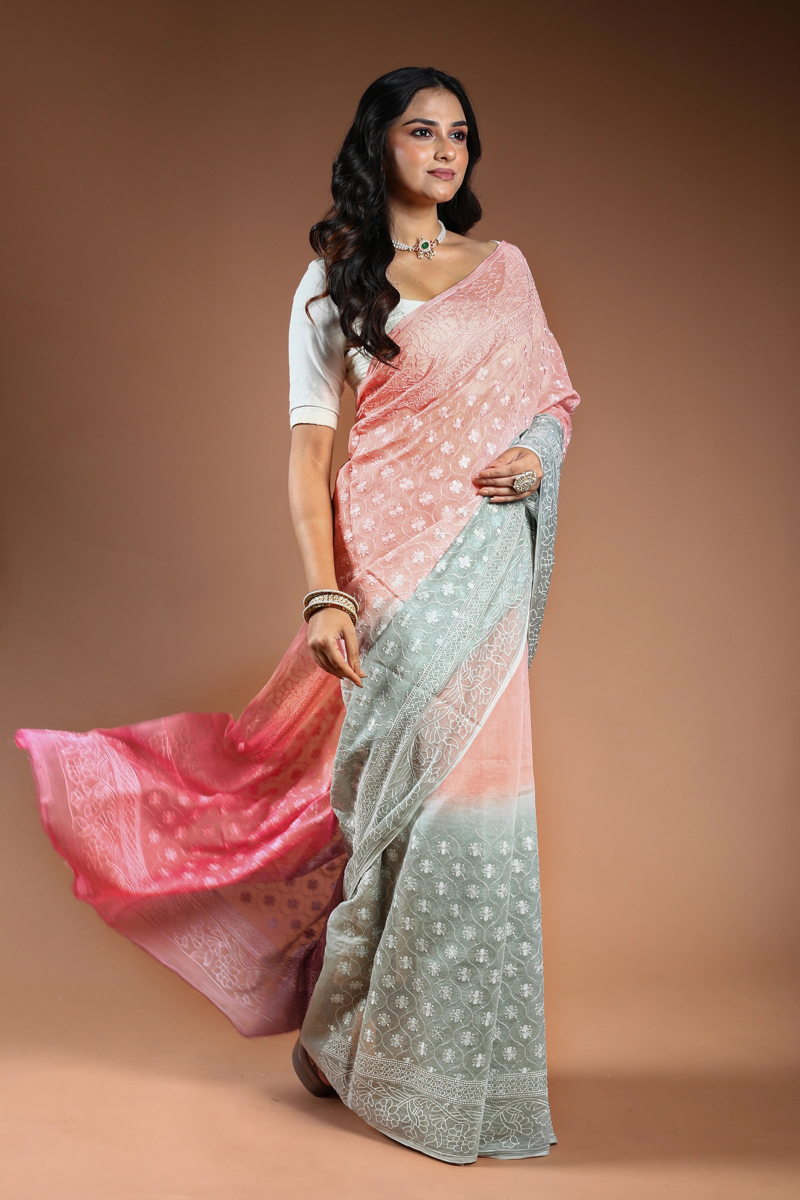 Cotton chikankari Saree with Blouse Piece