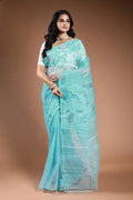 Ice Blue Bengal Jamdani Saree with Blouse Piece