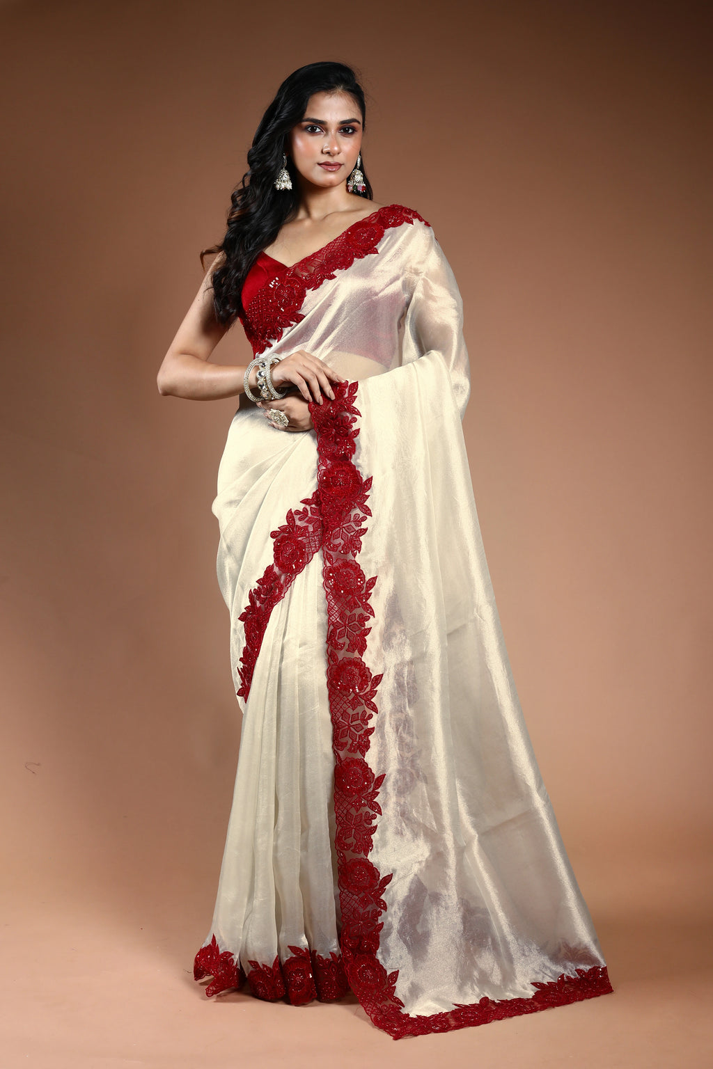 Offwhite Pure organza Saree with Blouse Piece