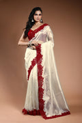 Offwhite Pure organza Saree with Blouse Piece