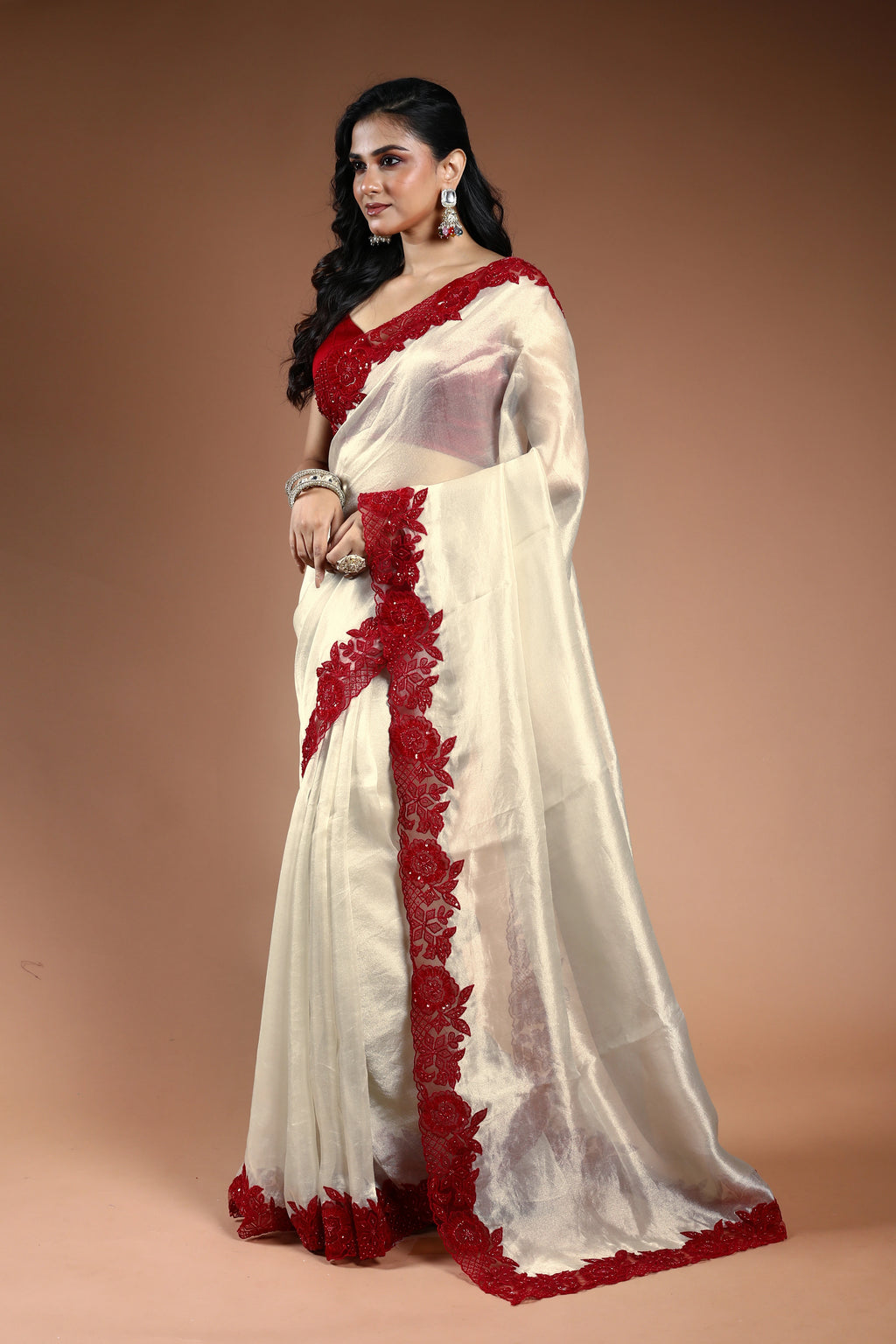 Offwhite Pure organza Saree with Blouse Piece