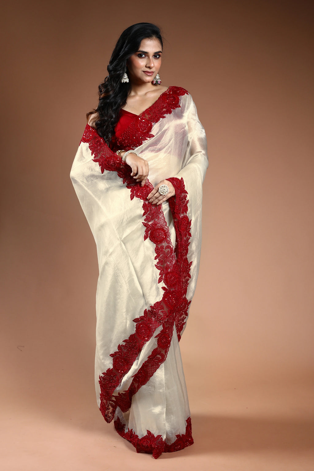Offwhite Pure organza Saree with Blouse Piece