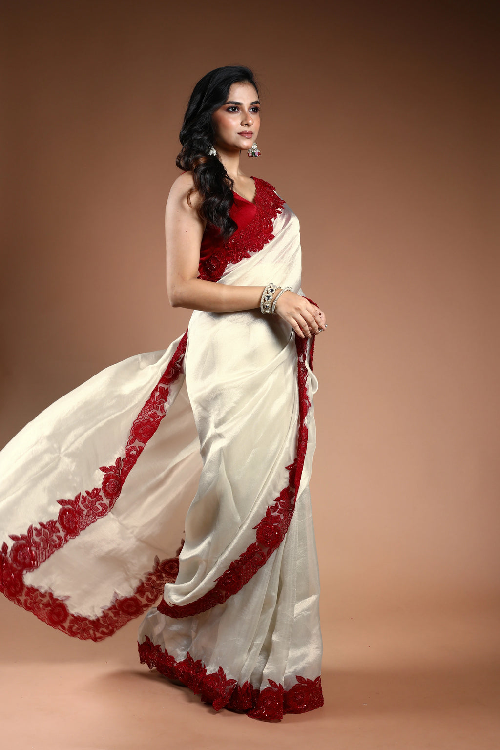 Offwhite Pure organza Saree with Blouse Piece
