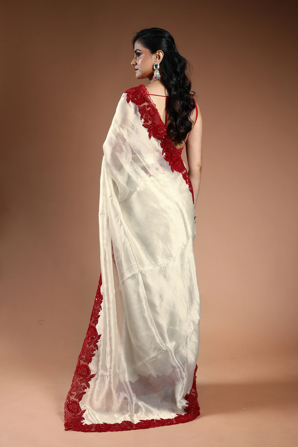 Offwhite Pure organza Saree with Blouse Piece