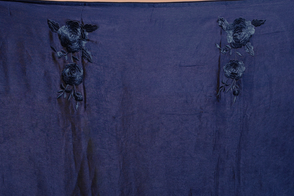 Tarquise Blue Crepe satin Saree with Blouse Piece