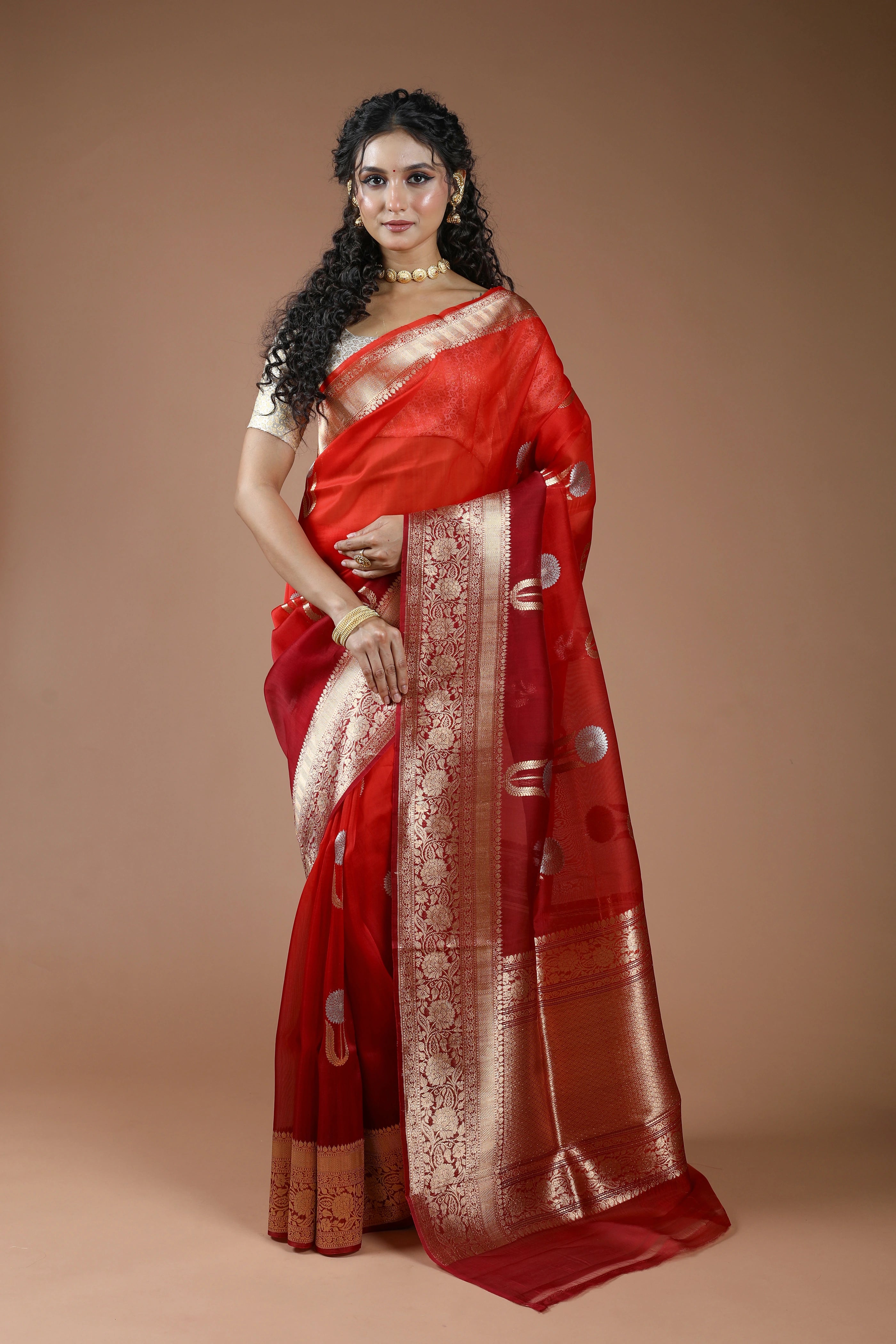 Pure 4D Dye Kora Banarasi Saree With Blouse Piece