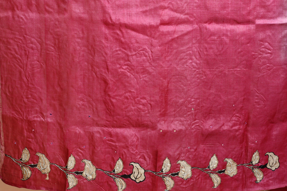 Peach & Magenda Pure Tussar Saree with Blouse Piece