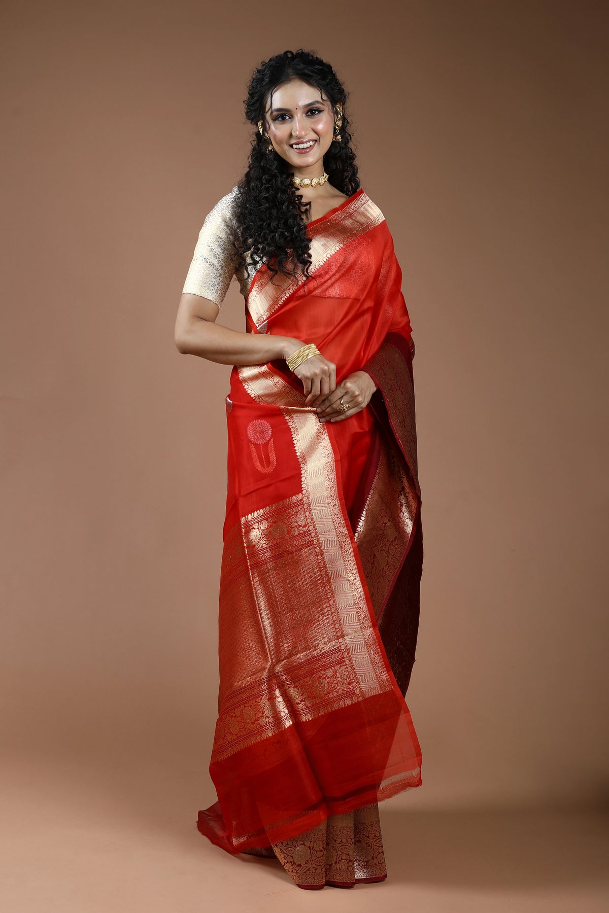Pure 4D Dye Kora Banarasi Saree With Blouse Piece