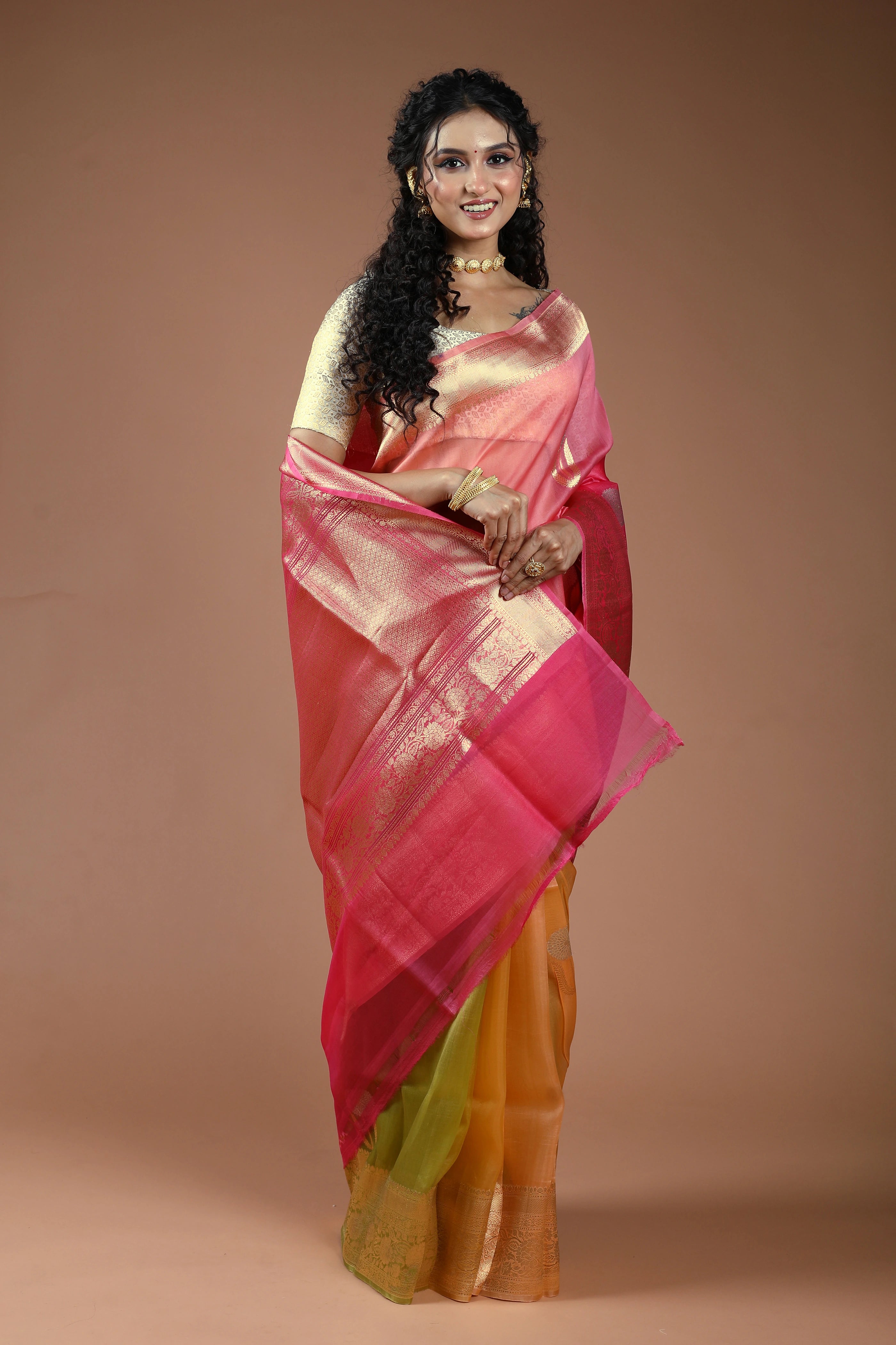 Pure 4D Dye Kora Banarasi Saree With Blouse Piece