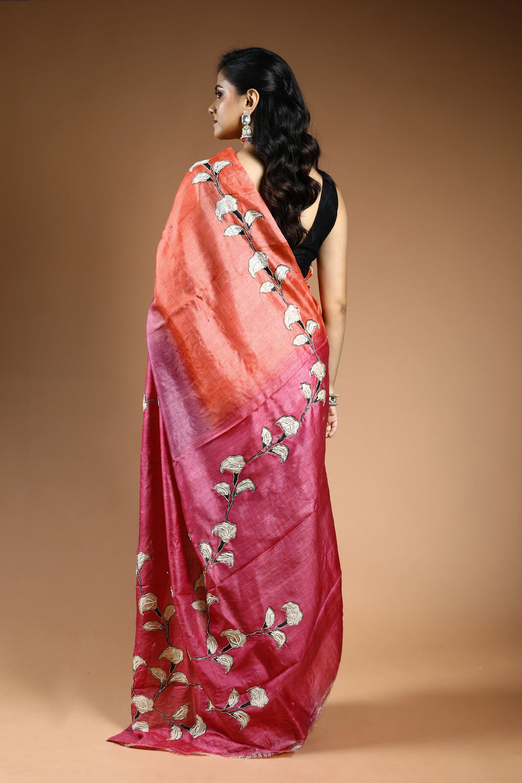 Peach & Magenda Pure Tussar Saree with Blouse Piece