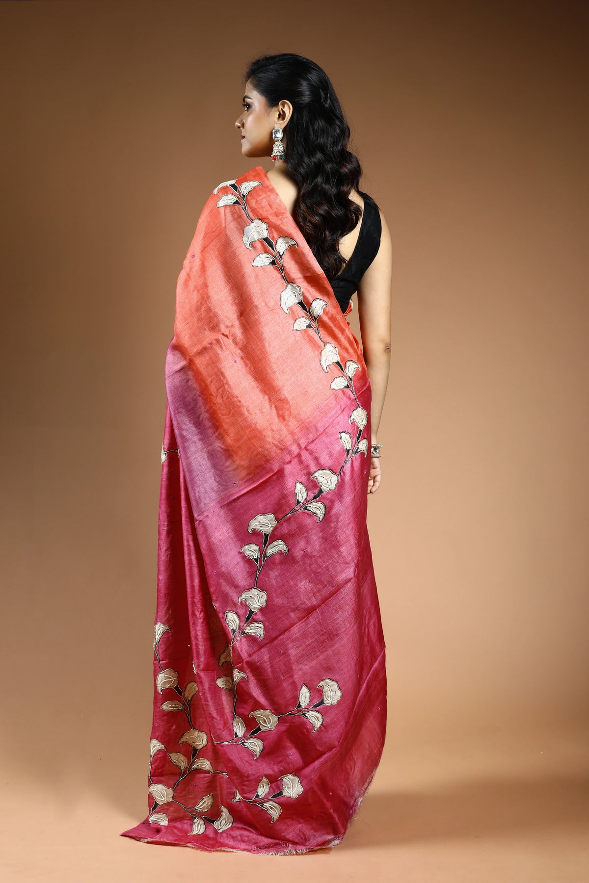 Peach & Magenda Pure Tussar Saree with Blouse Piece