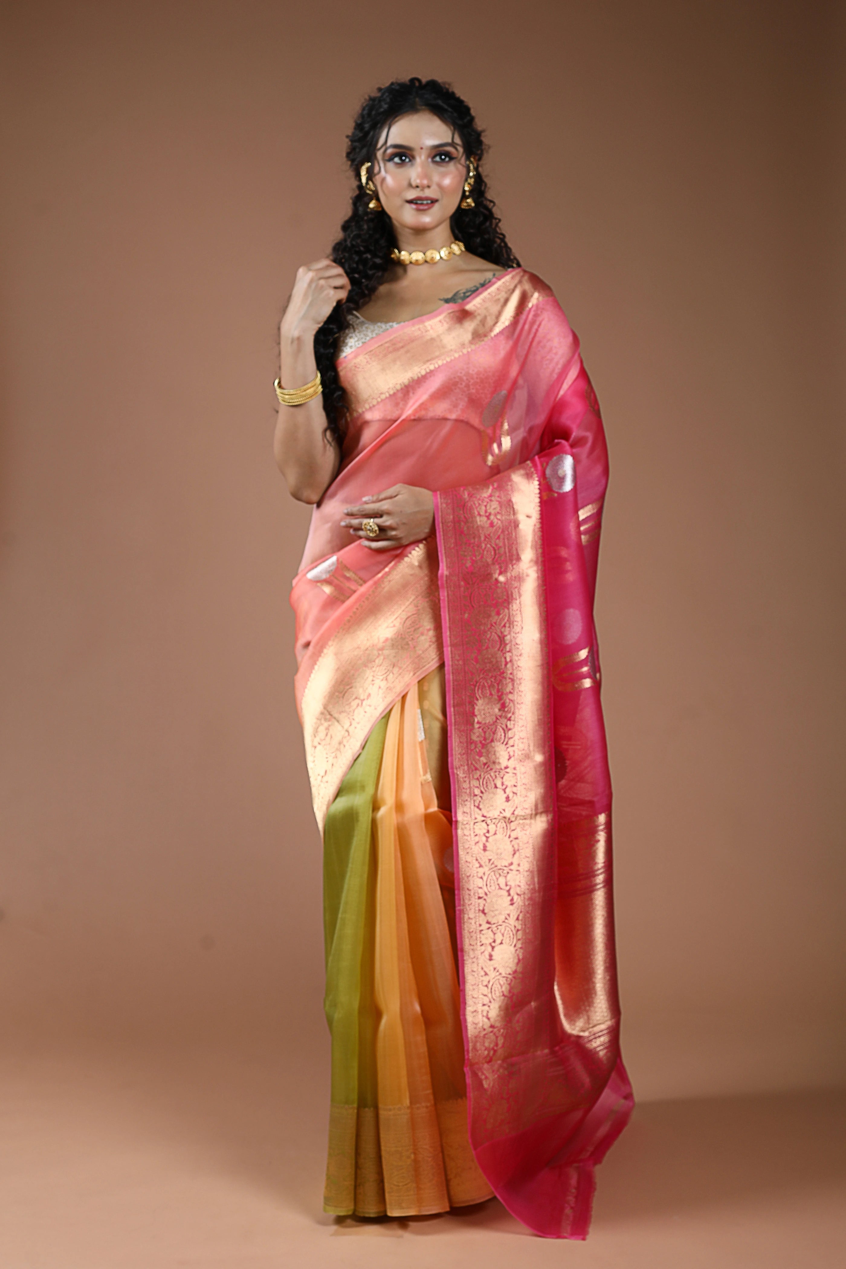 Pure 4D Dye Kora Banarasi Saree With Blouse Piece