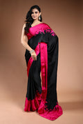 Black Crepe Satin Saree with Blouse Piece