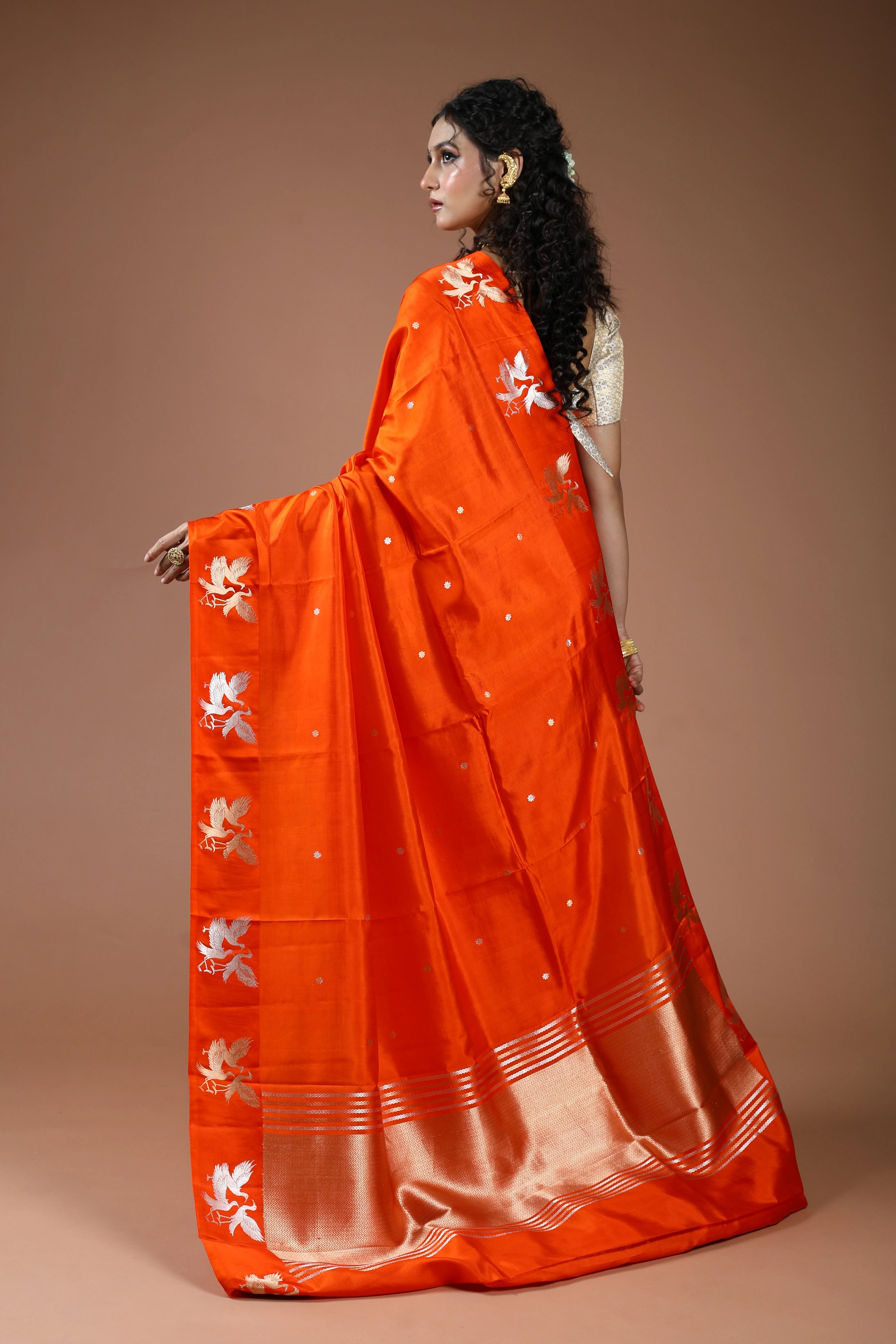 Orange Pure Mango Silk Saree With Blouse Piece