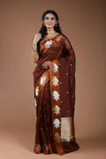 Chocolate Pure Kora Banarasi With Satin Border Saree With Blouse Piece
