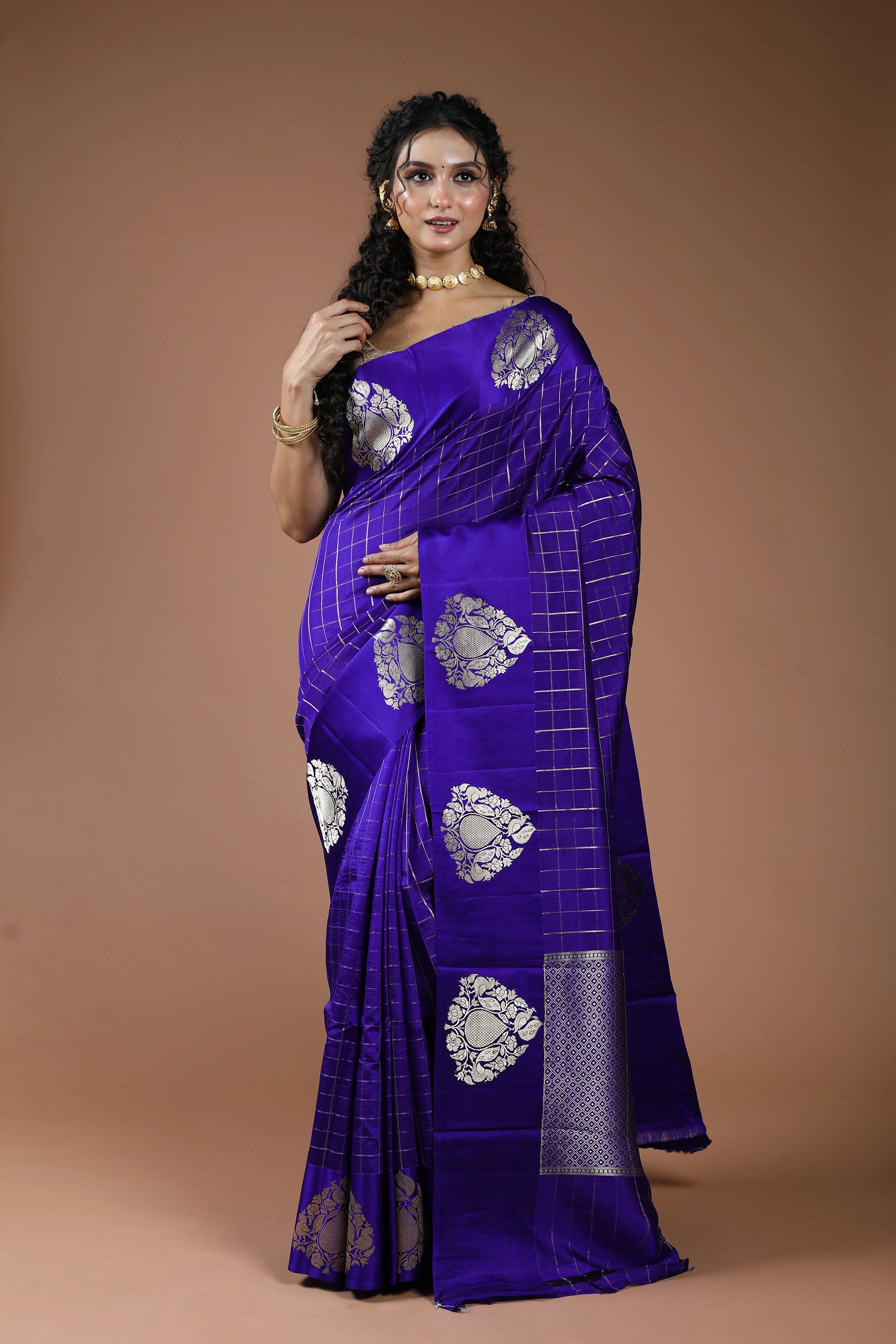 Royal Blue Pure Mango Silk Saree With Blouse Piece