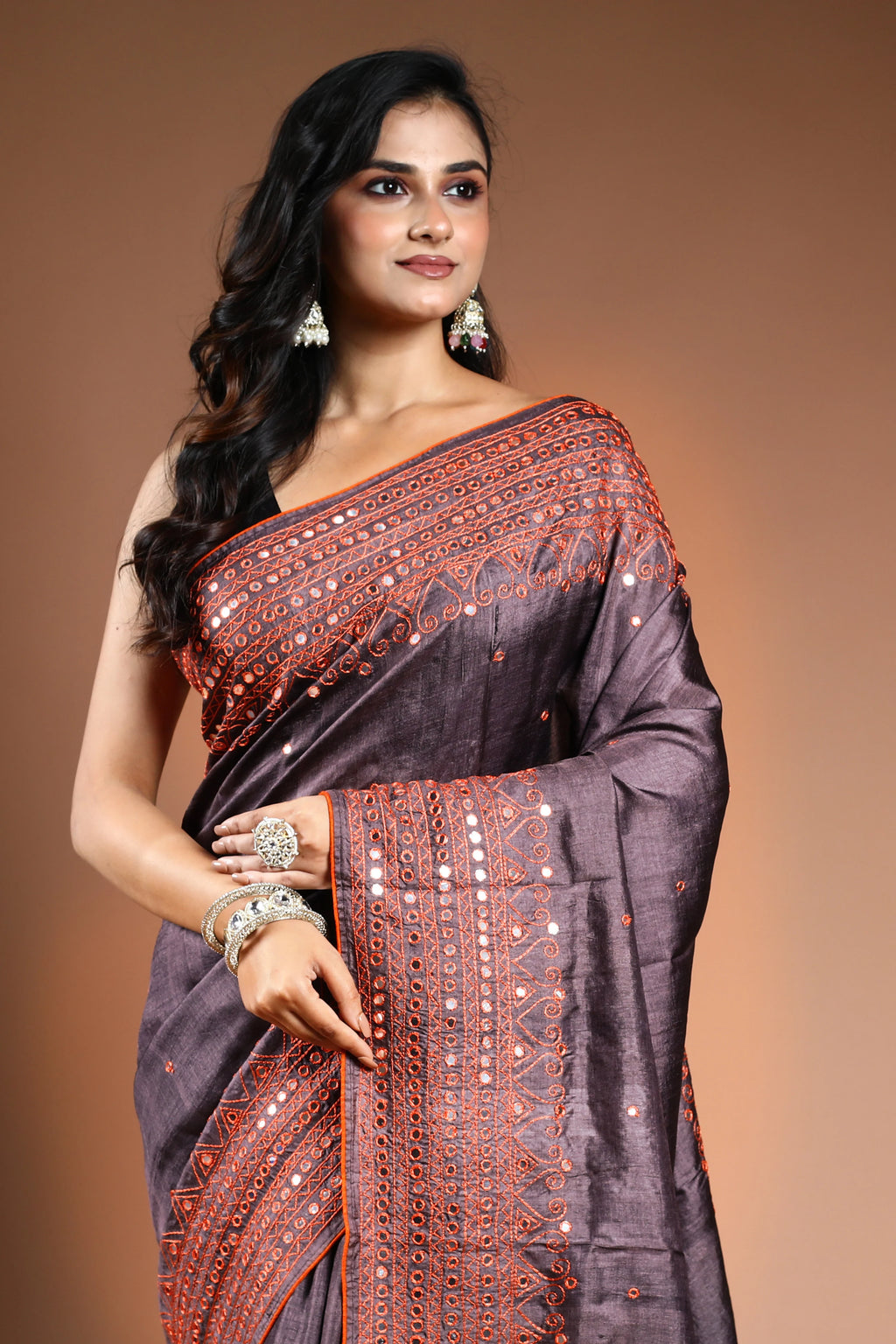 Charcoal Grey Pure Tussar Saree with Blouse Piece