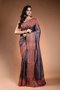 Charcoal Grey Pure Tussar Saree with Blouse Piece
