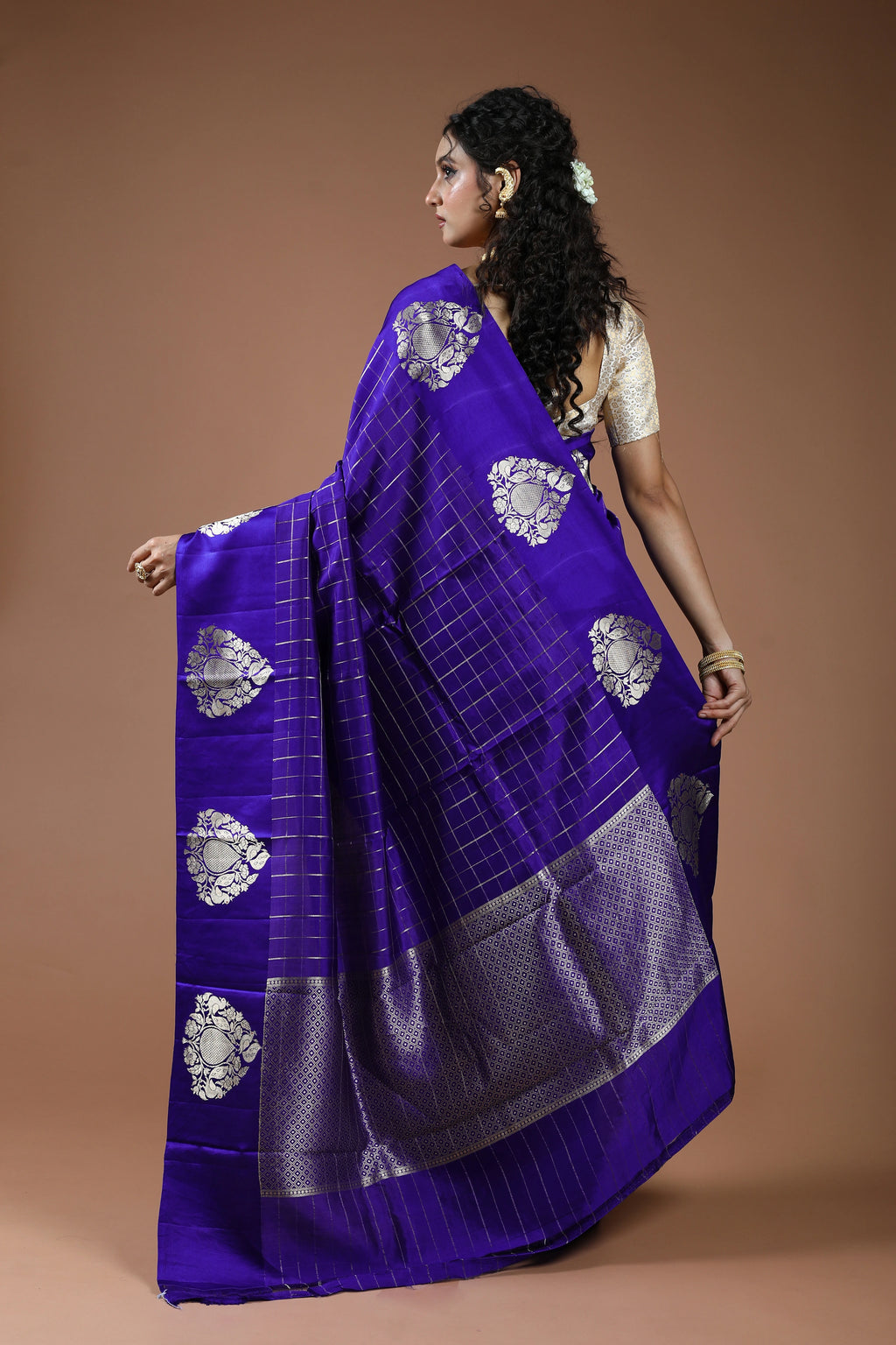 Royal Blue Pure Mango Silk Saree With Blouse Piece
