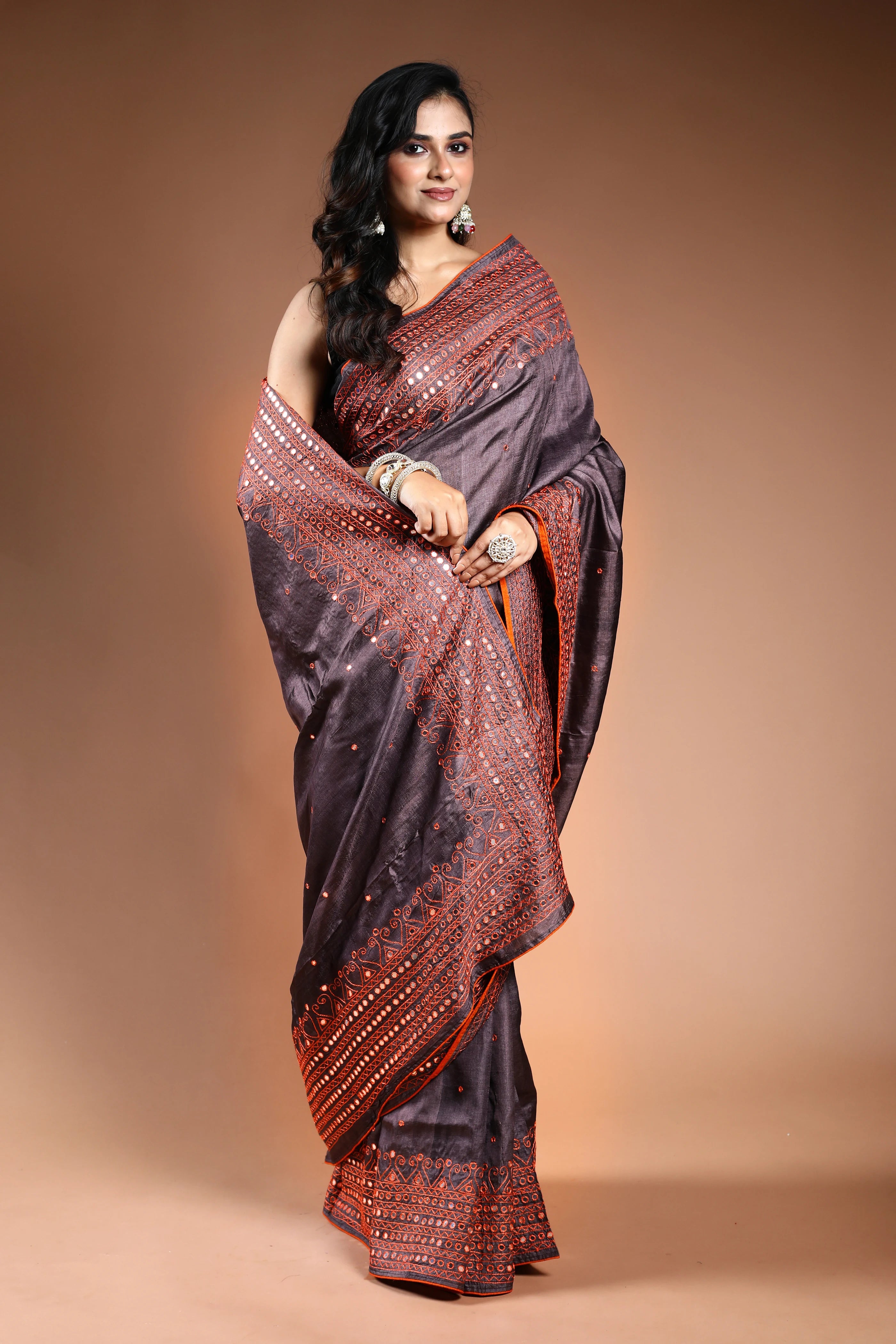 Charcoal Grey Pure Tussar Saree with Blouse Piece