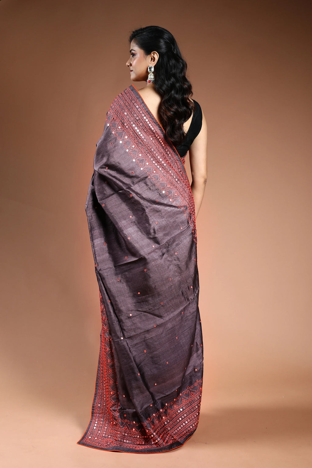 Charcoal Grey Pure Tussar Saree with Blouse Piece