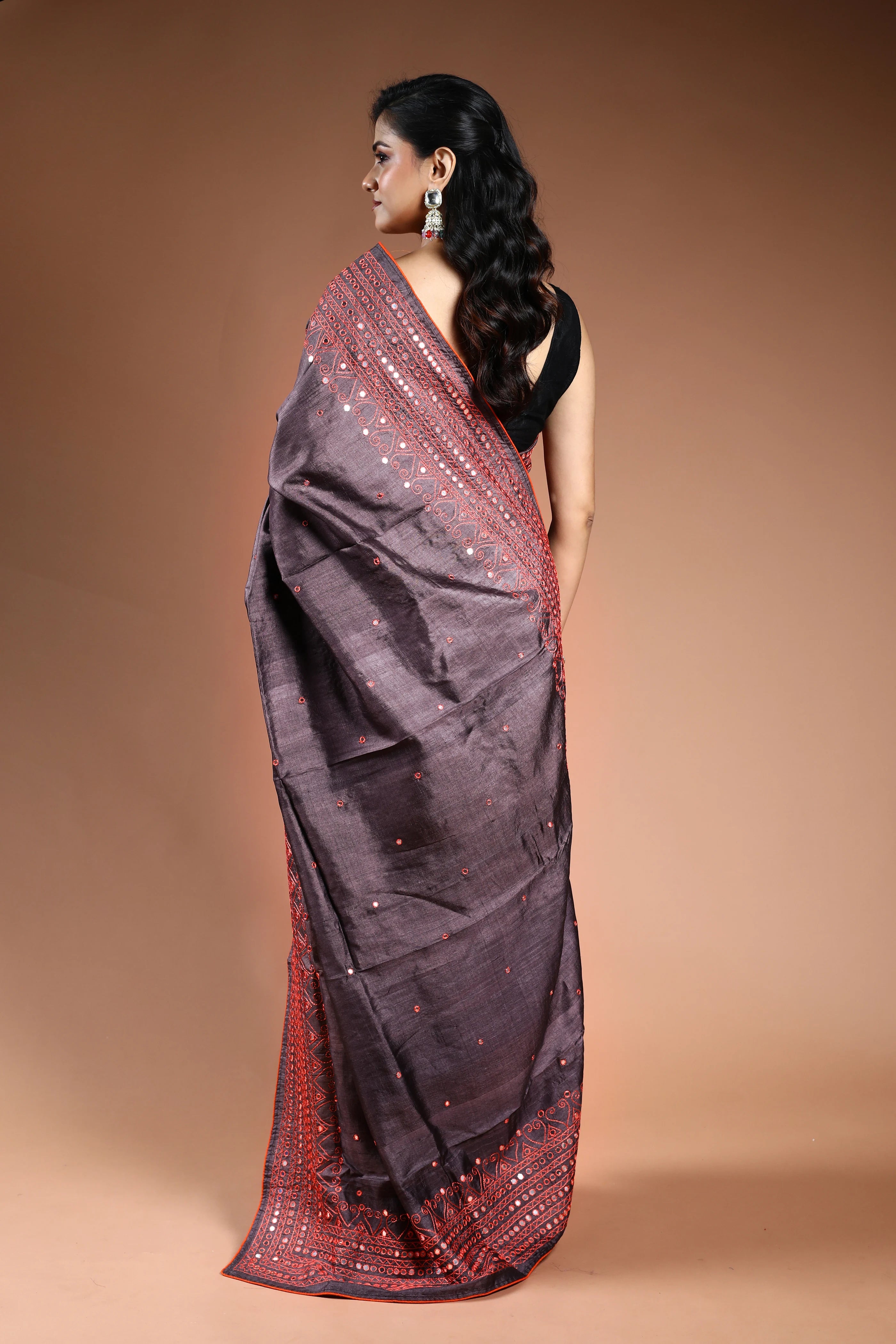 Charcoal Grey Pure Tussar Saree with Blouse Piece