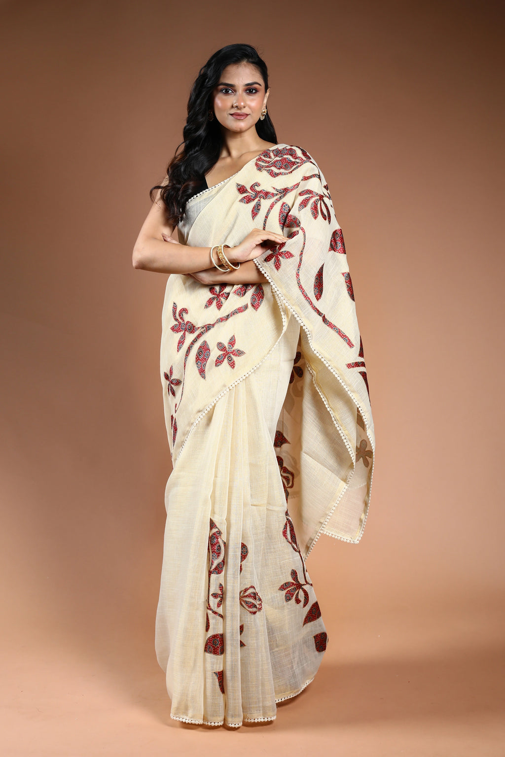 Offwhite Cotton linen Saree with Blouse Piece