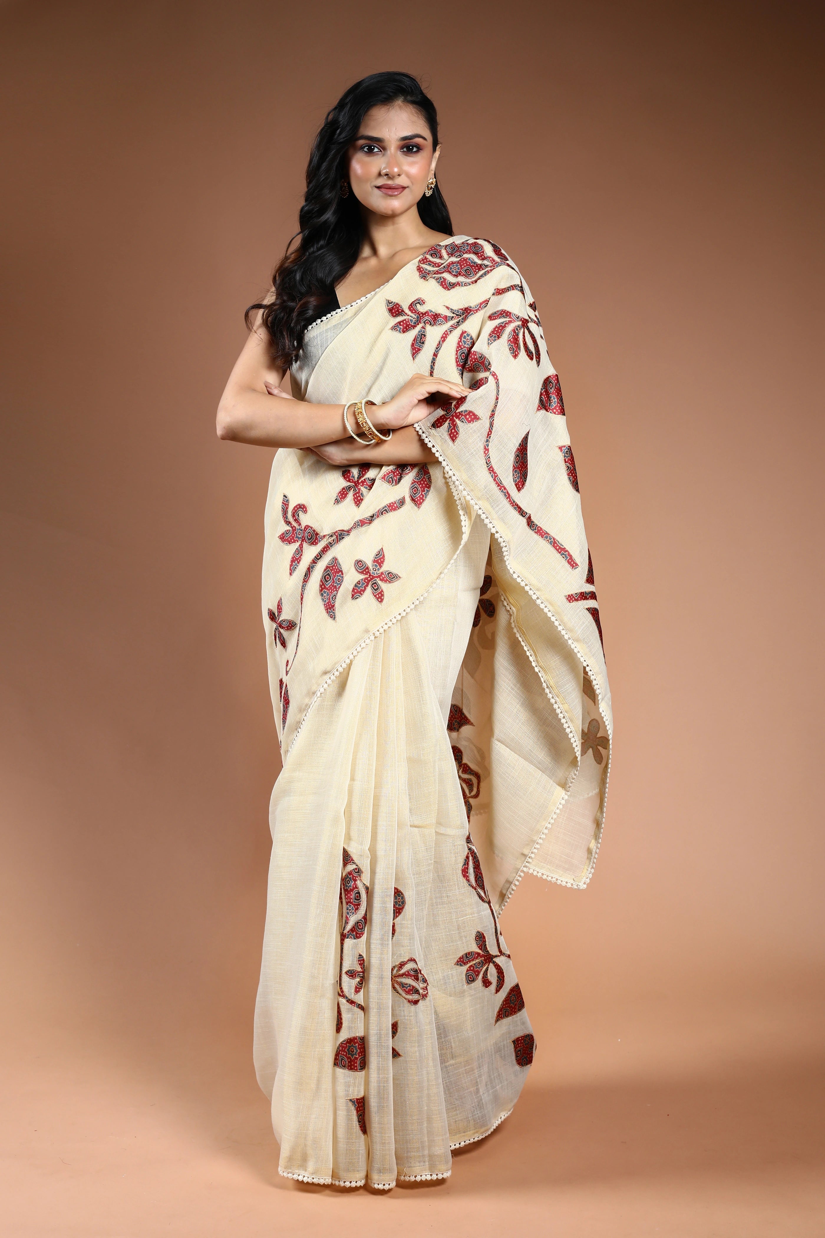 Offwhite Cotton linen Saree with Blouse Piece