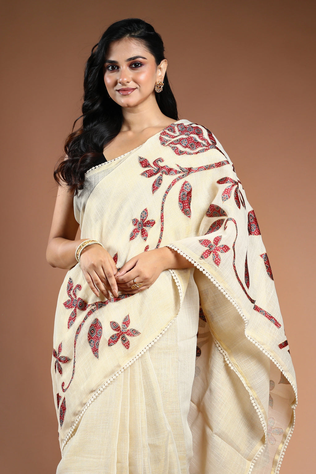 Offwhite Cotton linen Saree with Blouse Piece