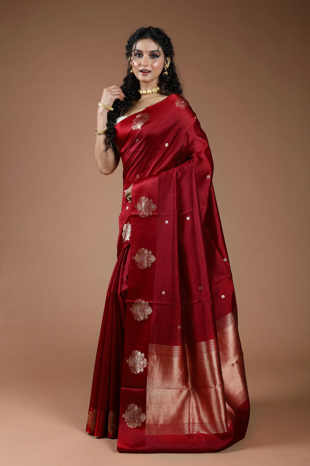 Dark Red Pure Mango Silk Saree With Blouse Piece