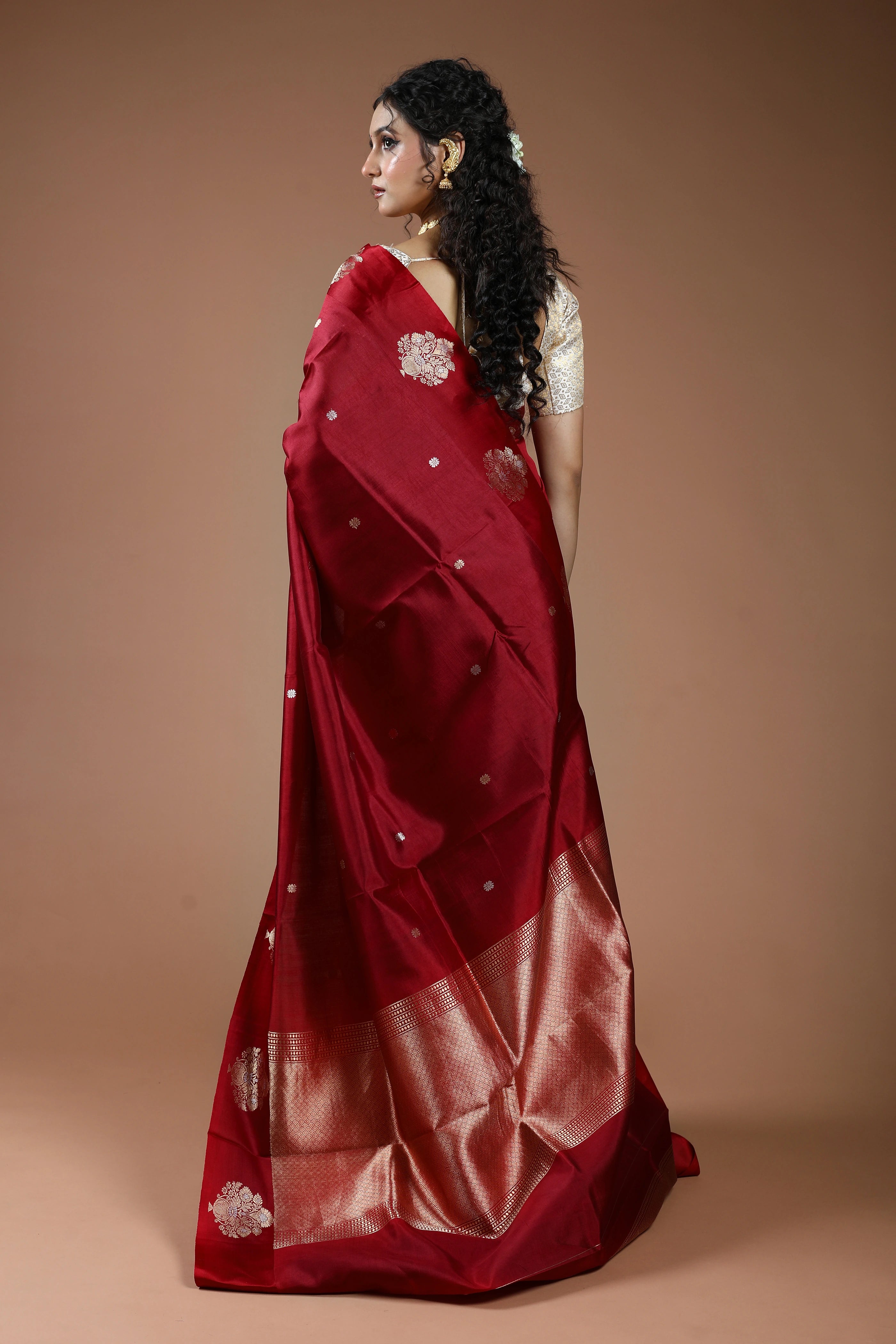 Dark Red Pure Mango Silk Saree With Blouse Piece