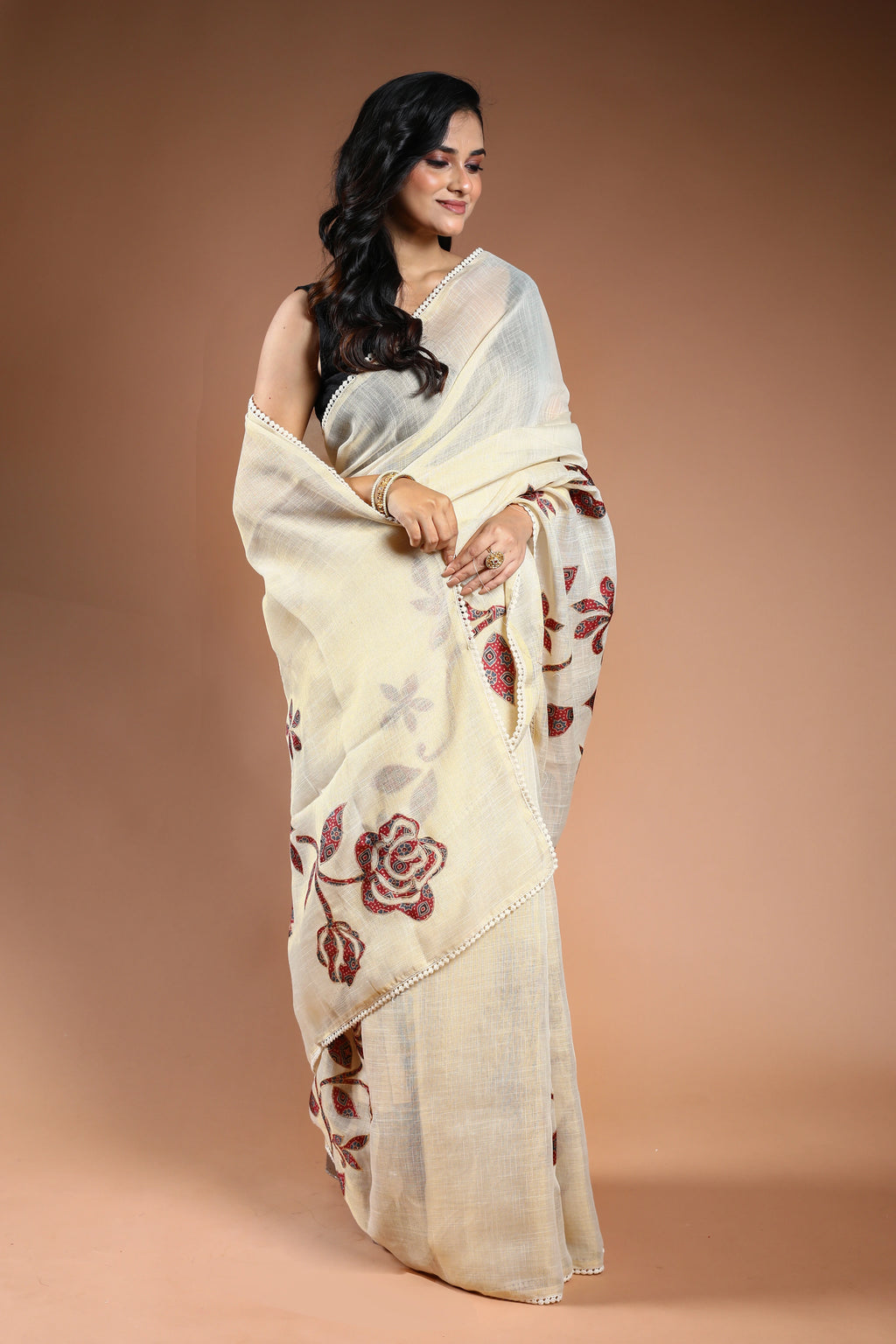 Offwhite Cotton linen Saree with Blouse Piece