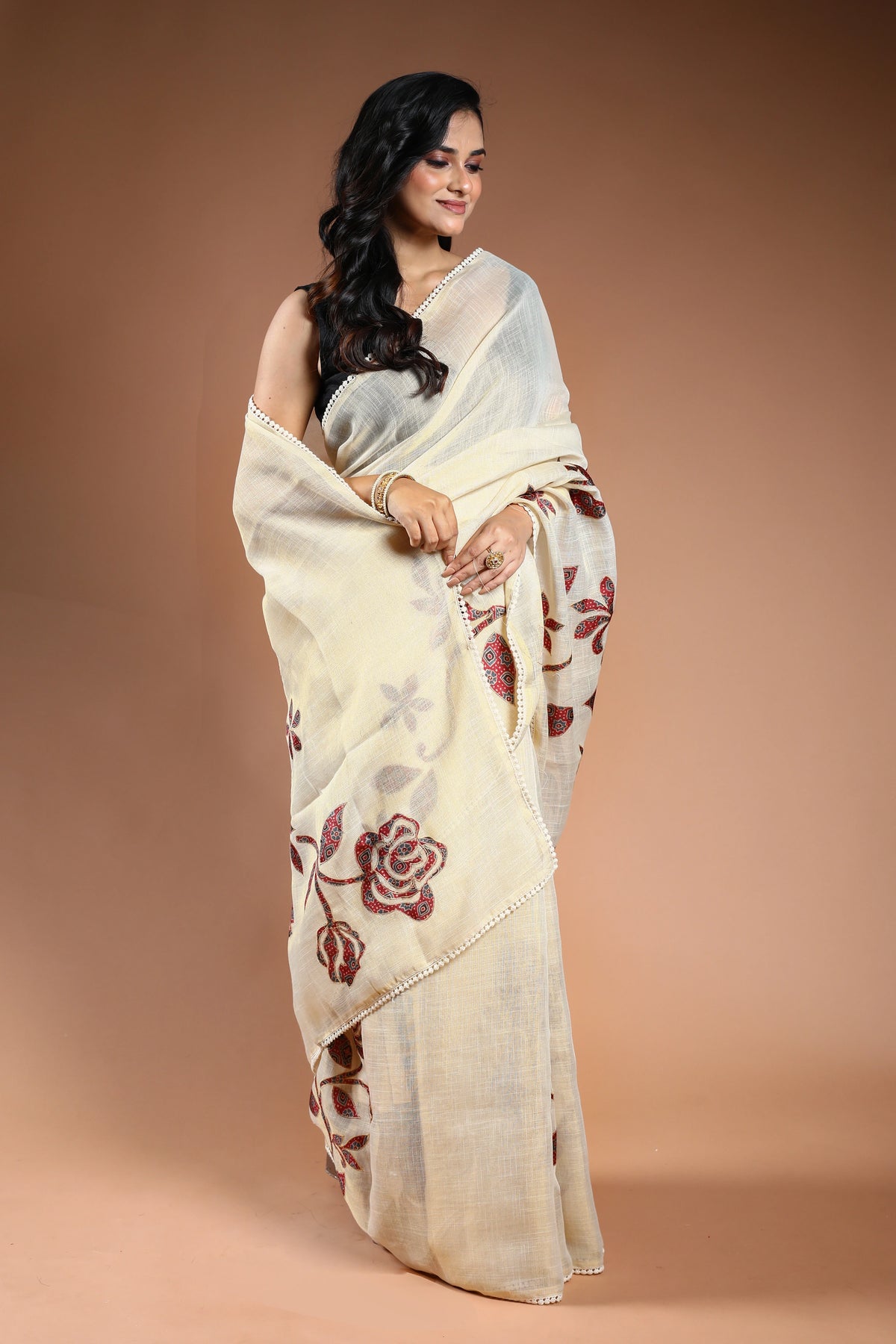 Offwhite Cotton linen Saree with Blouse Piece