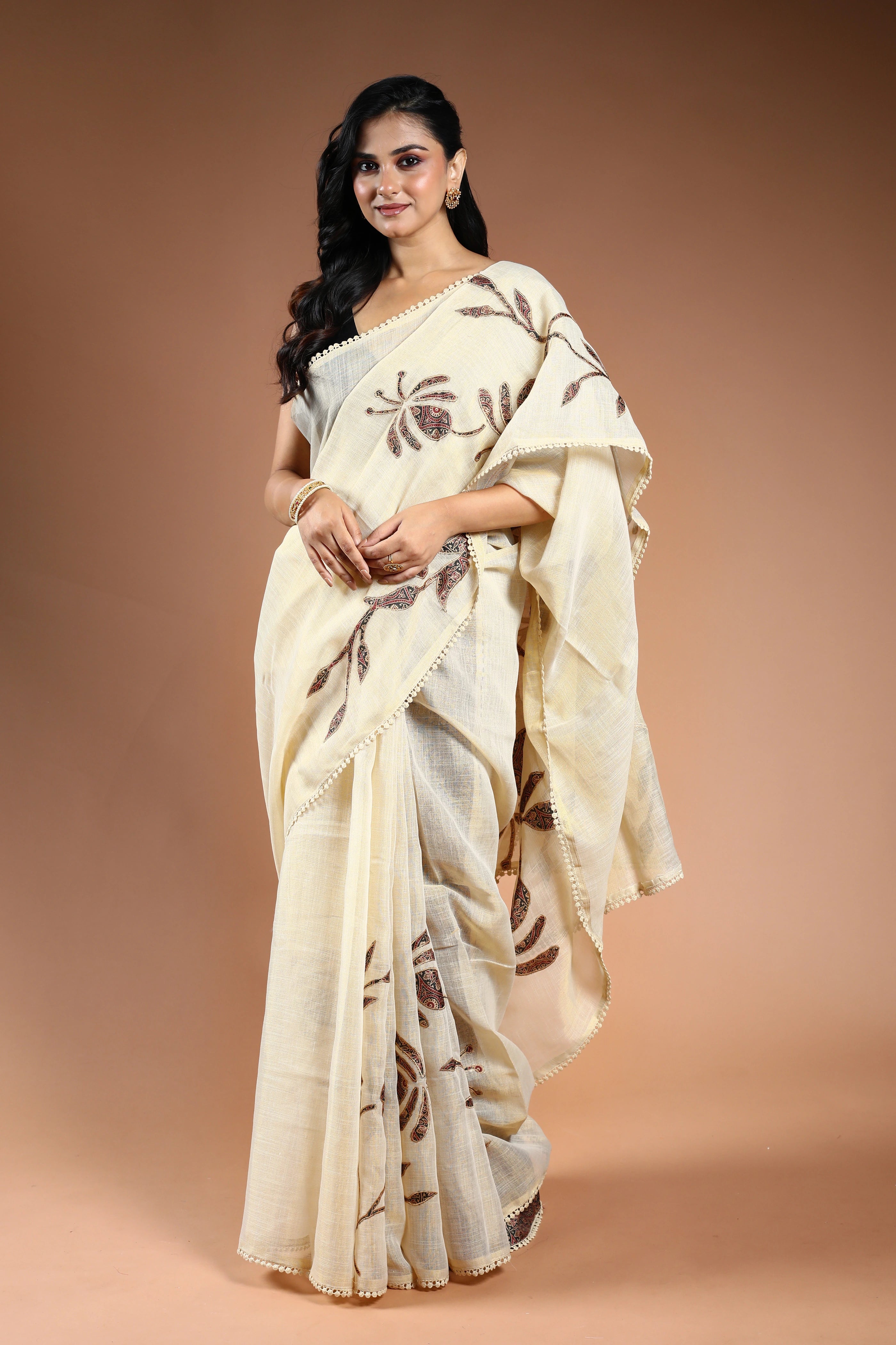 Offwhite Cotton Linen Saree with Blouse Piece