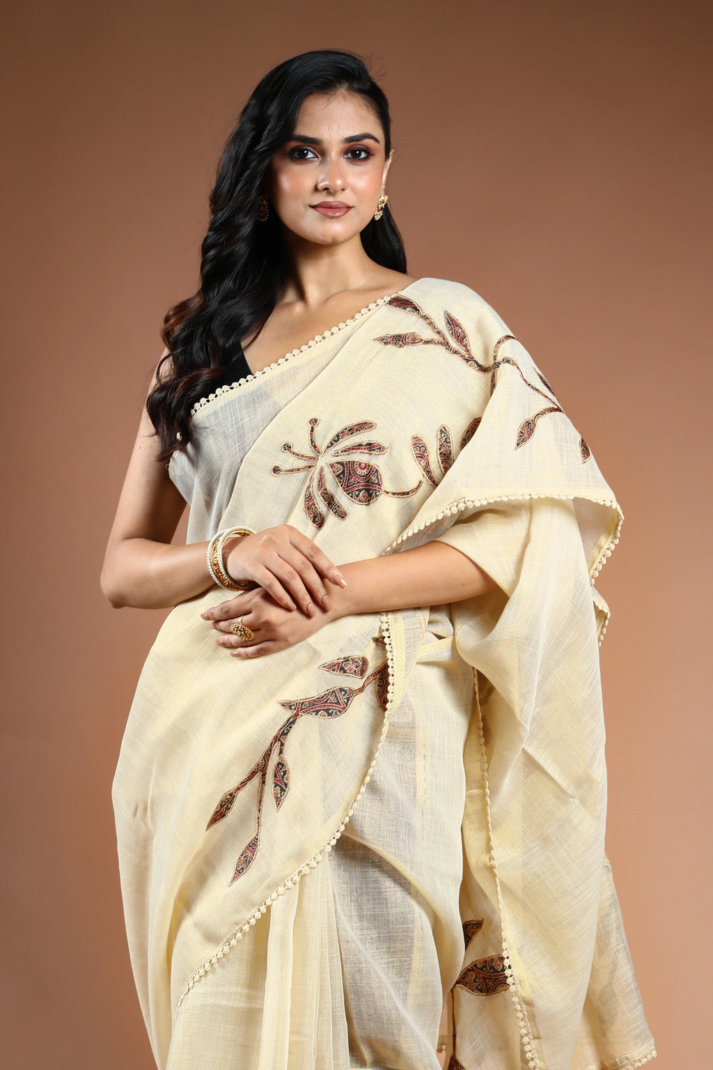 Offwhite Cotton Linen Saree with Blouse Piece