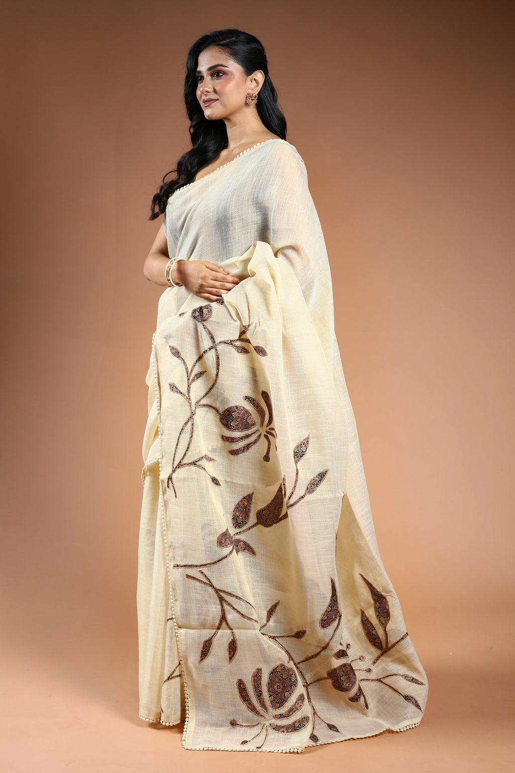 Offwhite Cotton Linen Saree with Blouse Piece