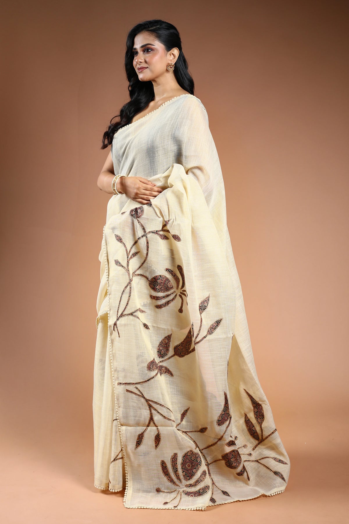 Offwhite Cotton Linen Saree with Blouse Piece